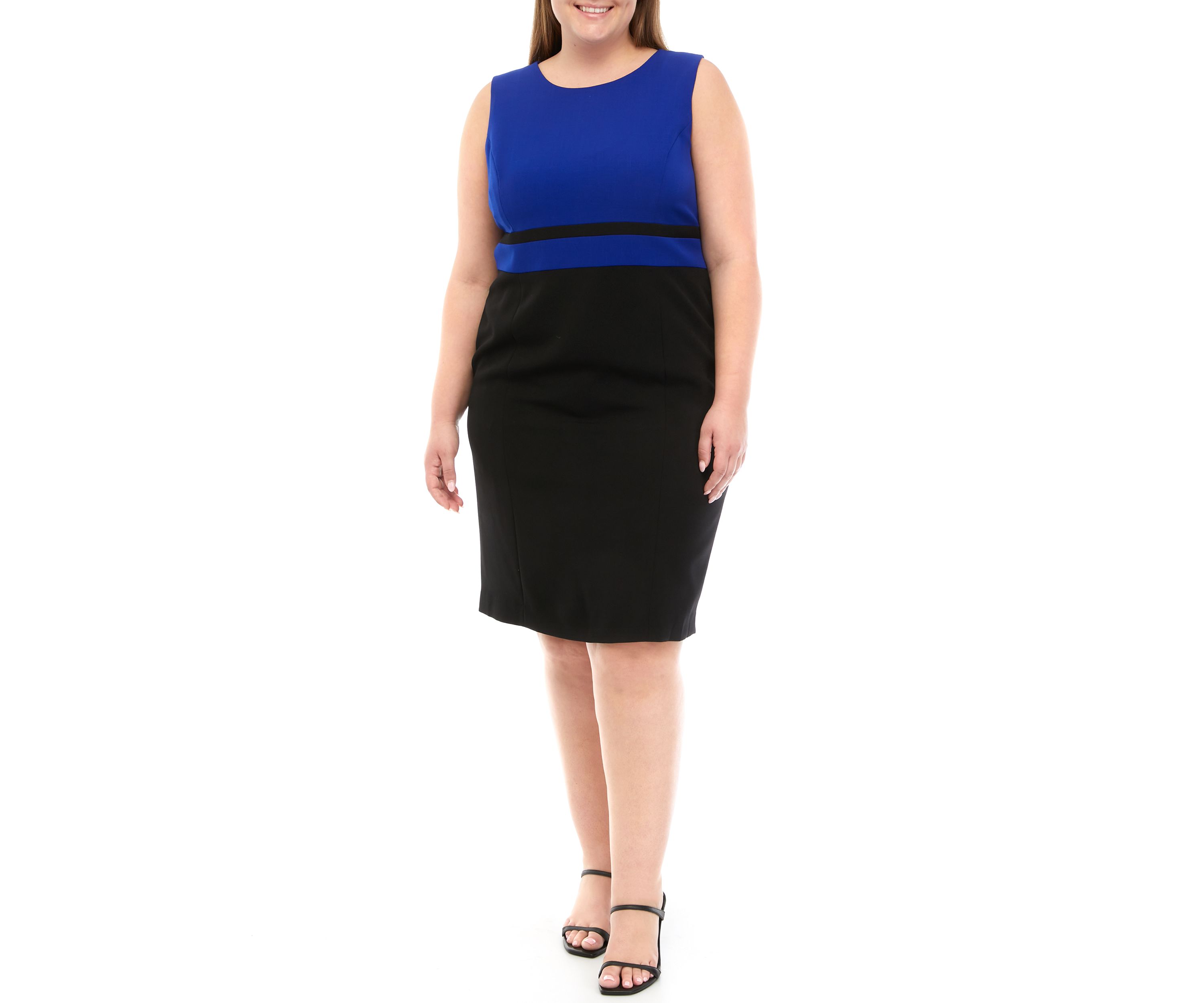 Plus Size Sleeveless Royal Blue and Black Color Block Sheath Dress