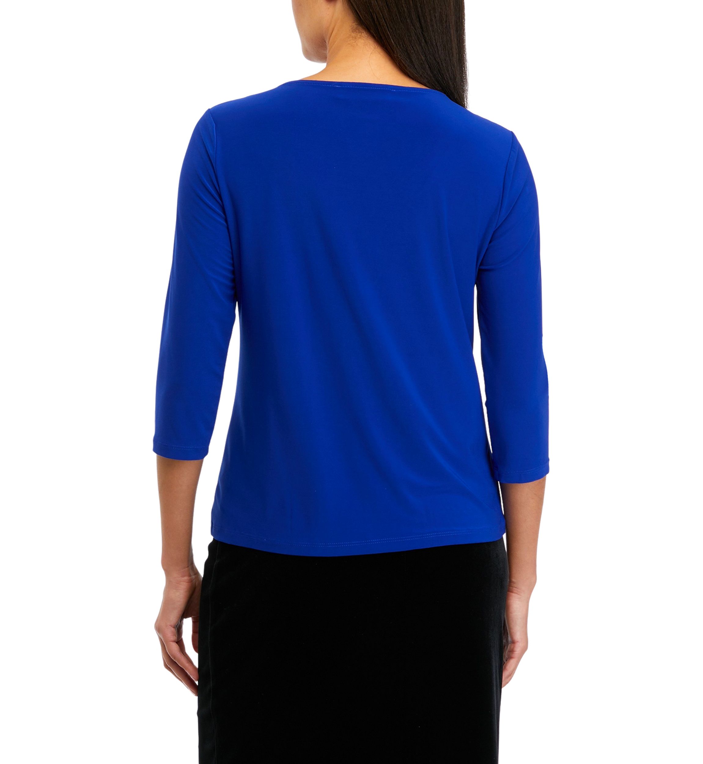 Petite 3/4 Sleeve Royal Blue Twist Neck Top 