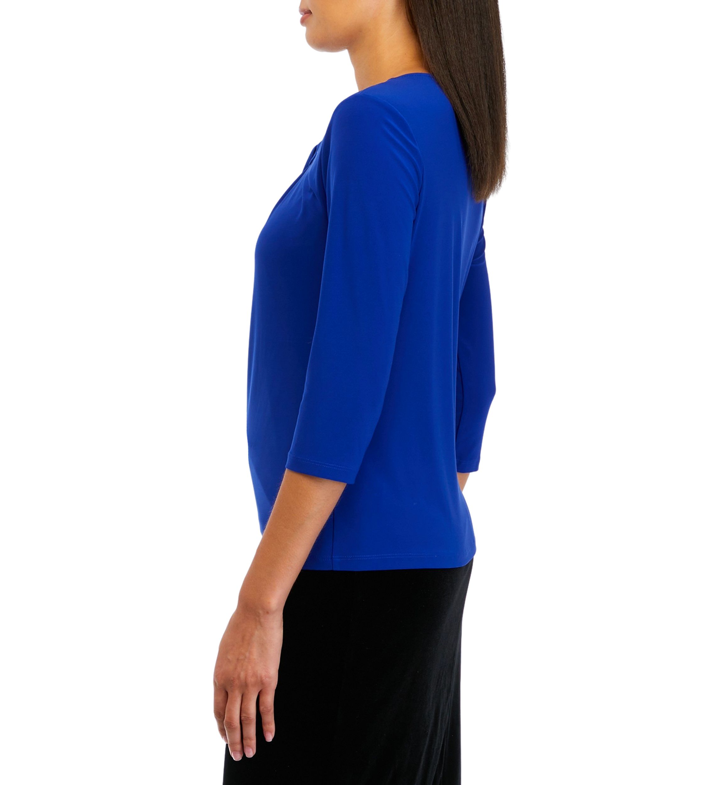 Petite 3/4 Sleeve Royal Blue Twist Neck Top 