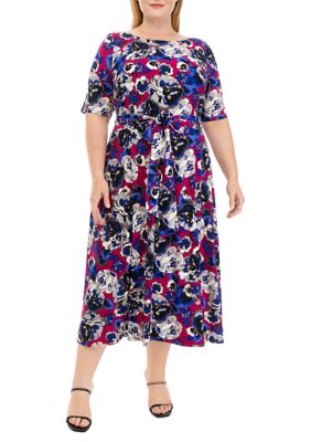 Kasper Plus Size Printed Dress with Tie Waist | belk