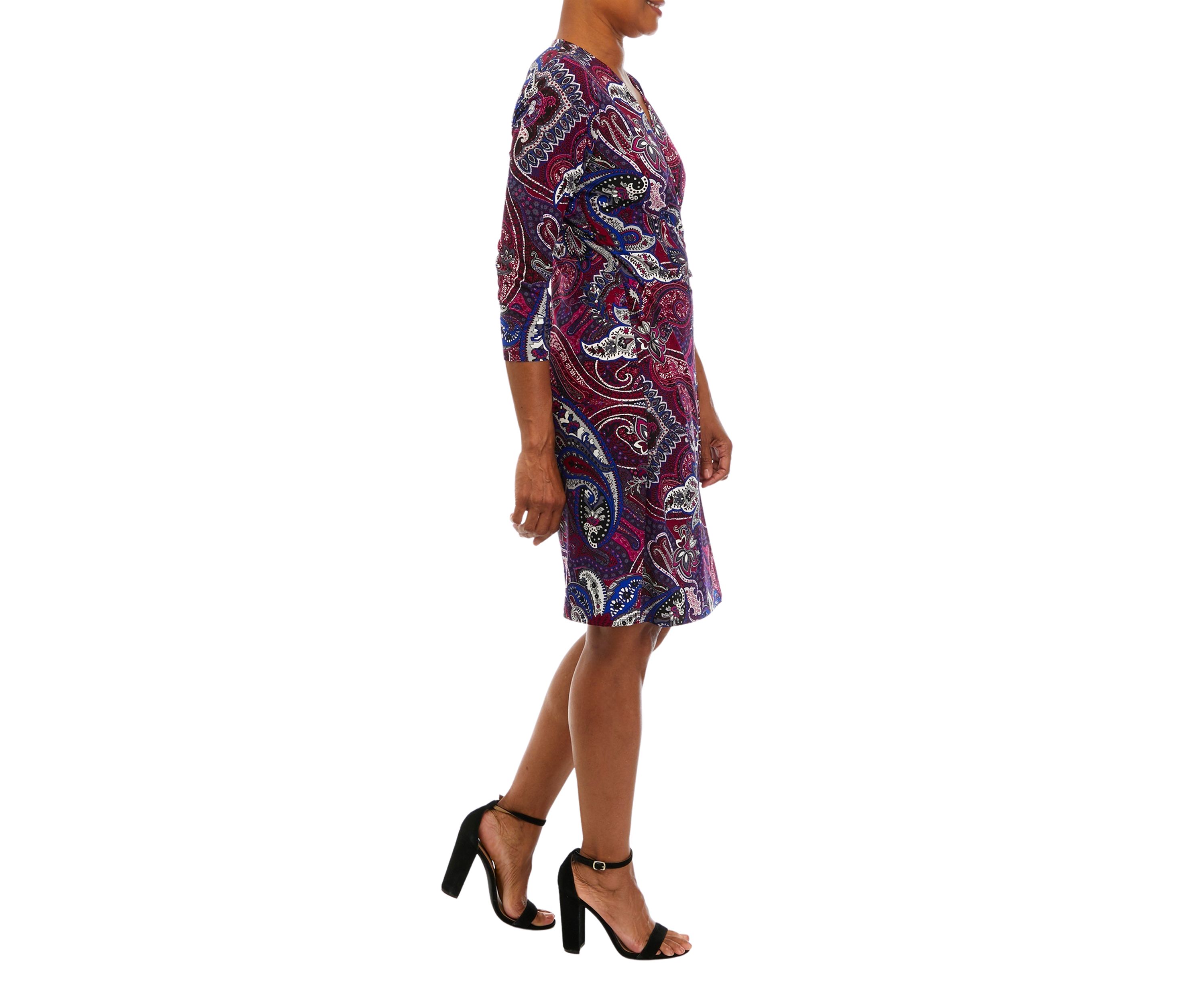 Womens 3/4 Sleeve Wrap Printed Dress with Hardware Detail