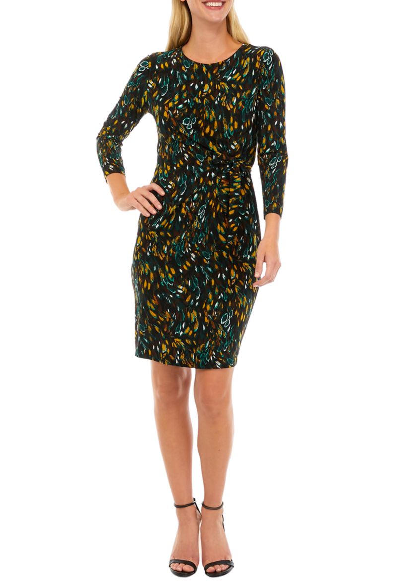 Womens 3/4 Sleeve Side Tie Printed Dress