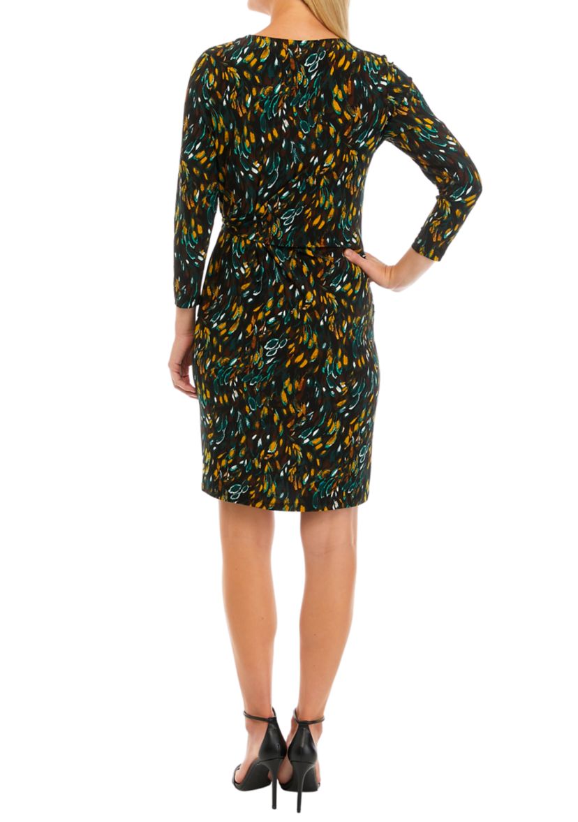 Womens 3/4 Sleeve Side Tie Printed Dress