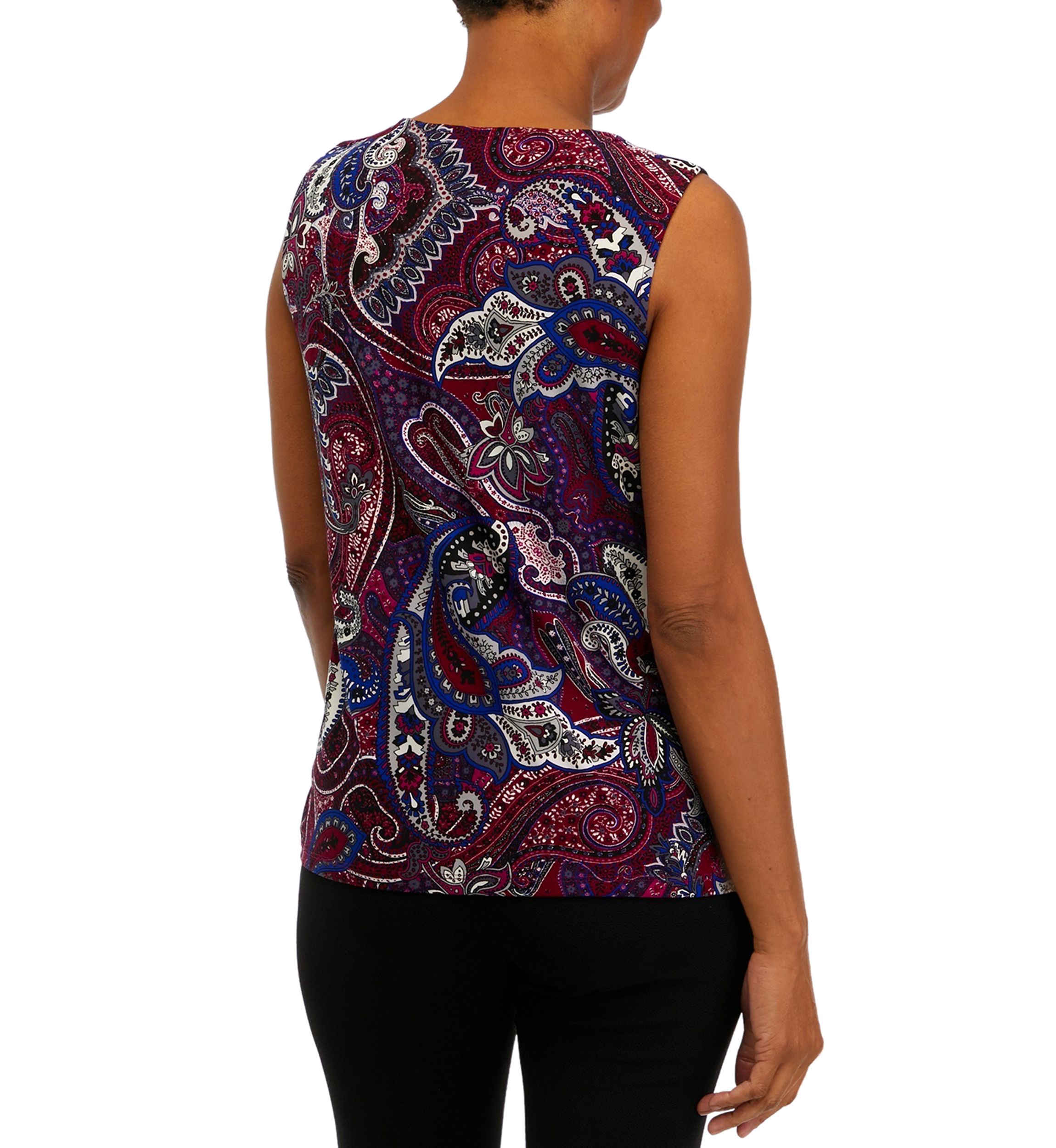 Petite Sleeveless Pleated Printed Top