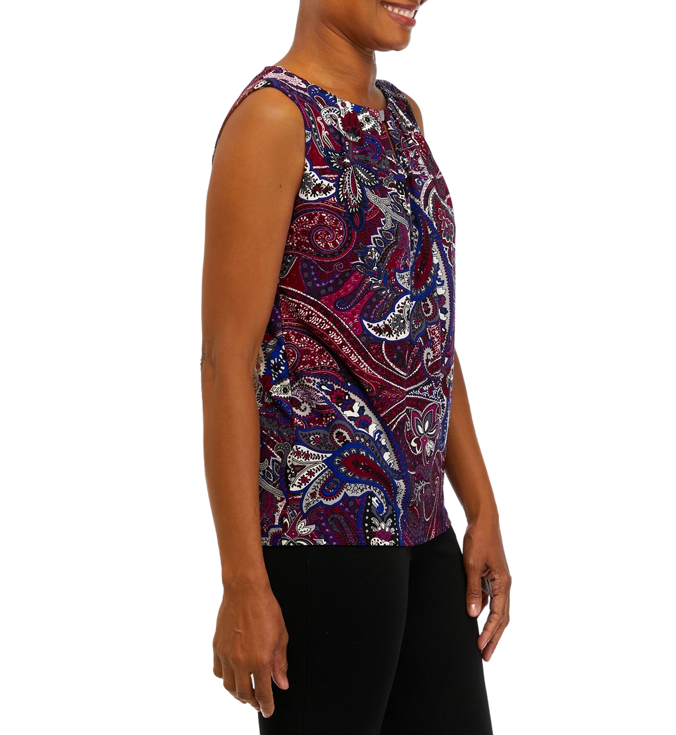 Petite Sleeveless Pleated Printed Top