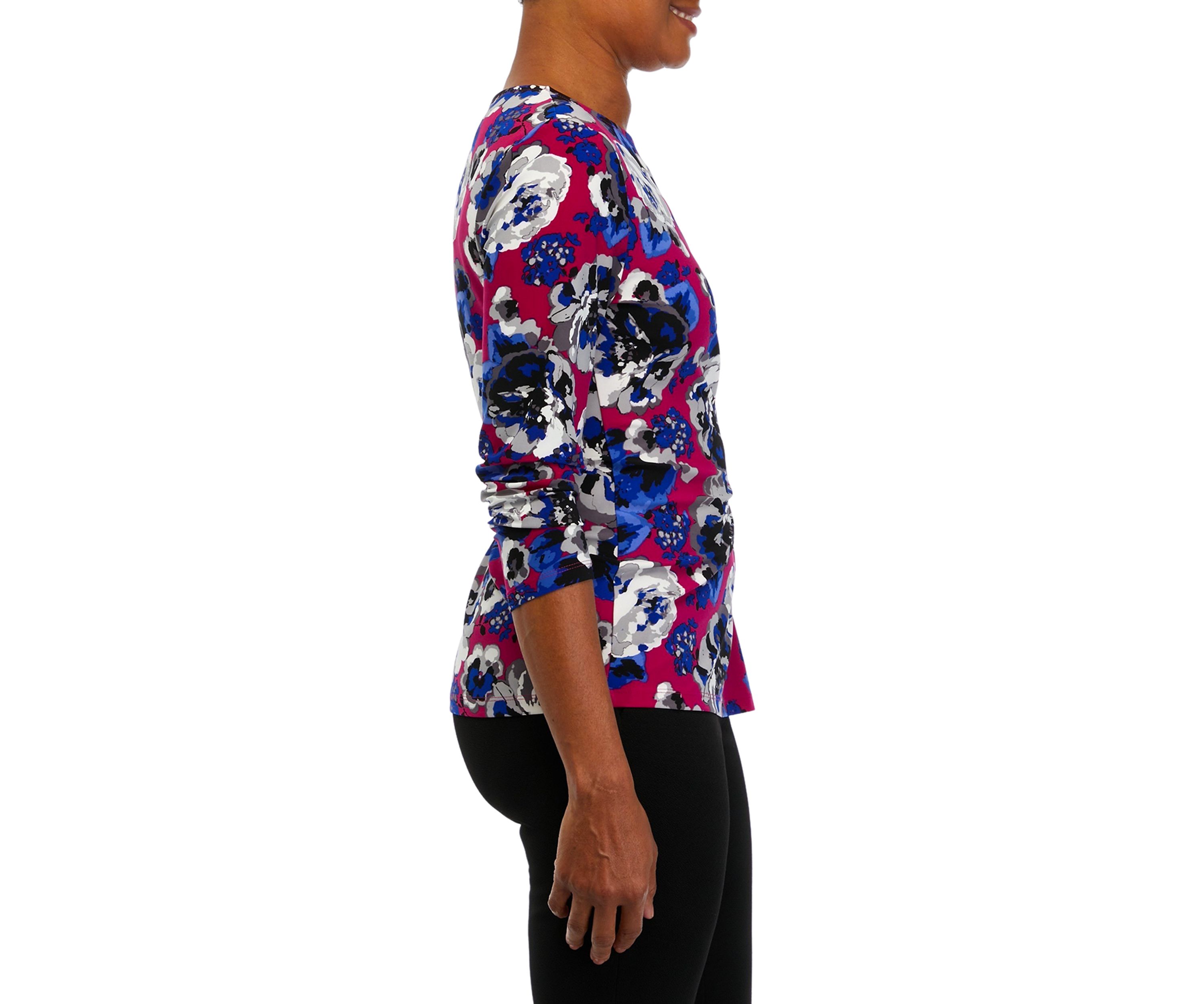 Womens 3/4 Sleeve Side Tie Printed Top