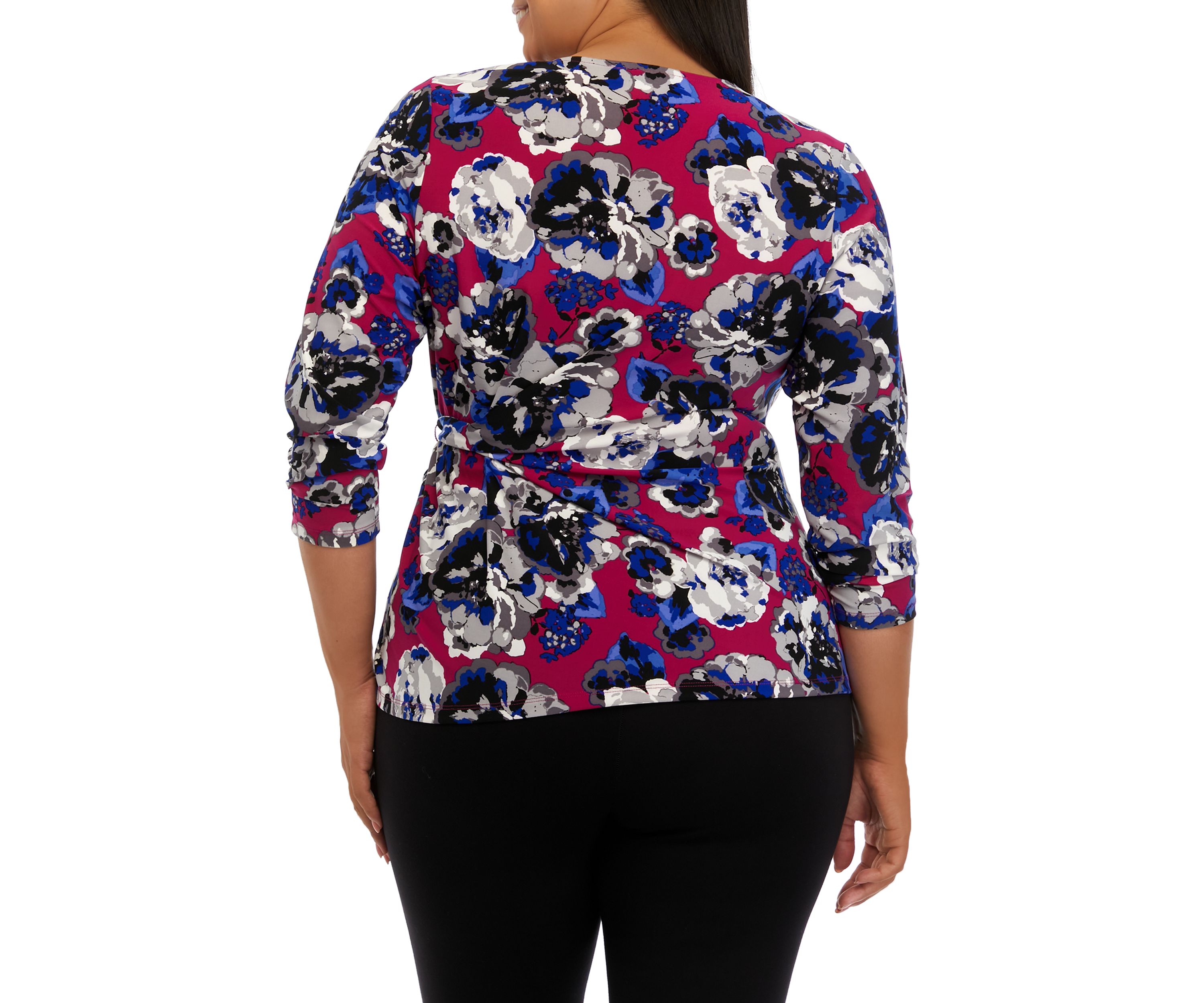 Plus Size 3/4 Sleeve Side Tie Printed Top