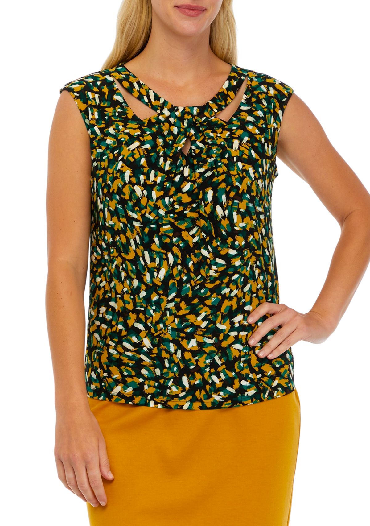 Womens Printed Twist Neck Top
