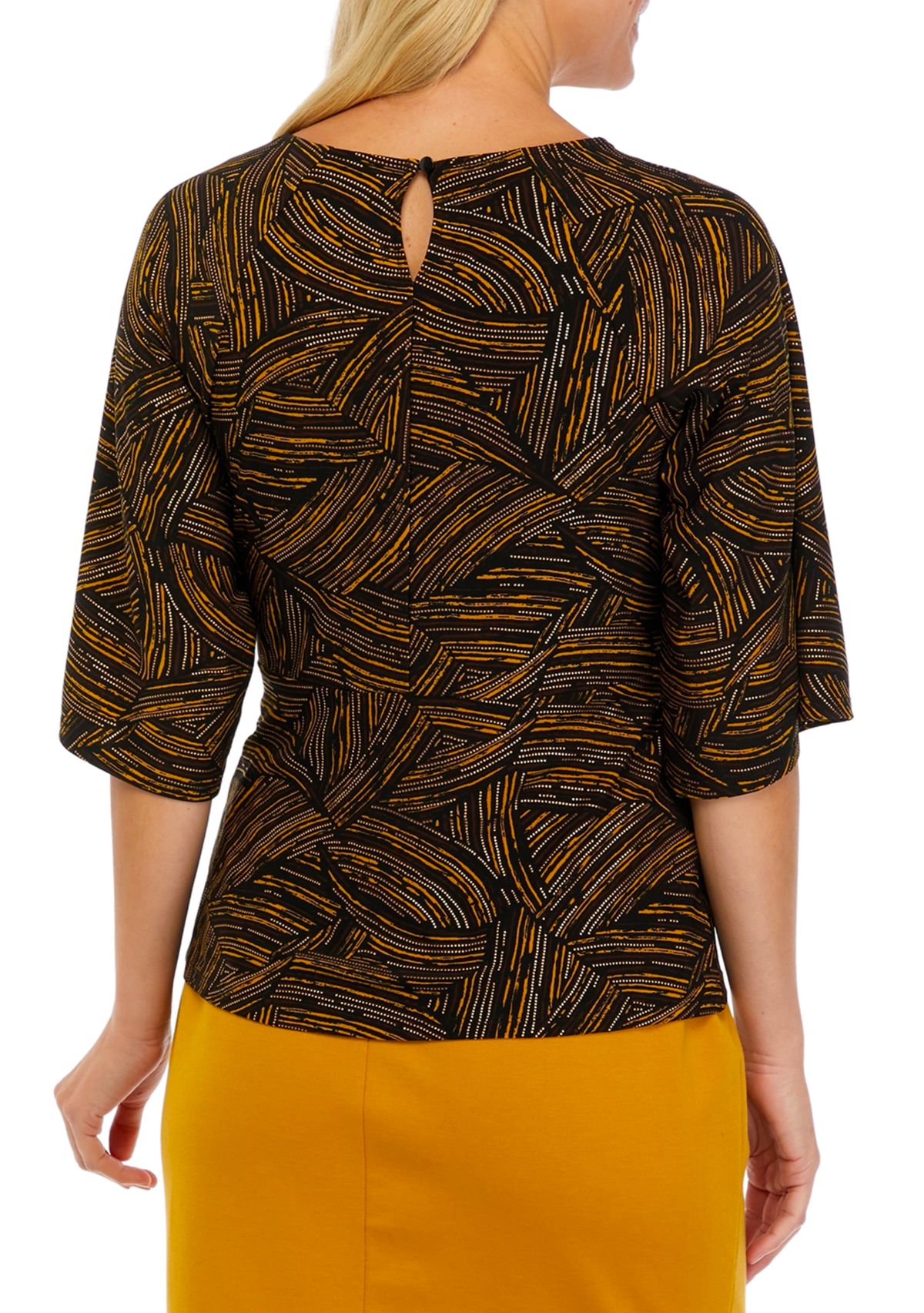 Womens 3/4 Sleeve Knot Front Foil Print Top