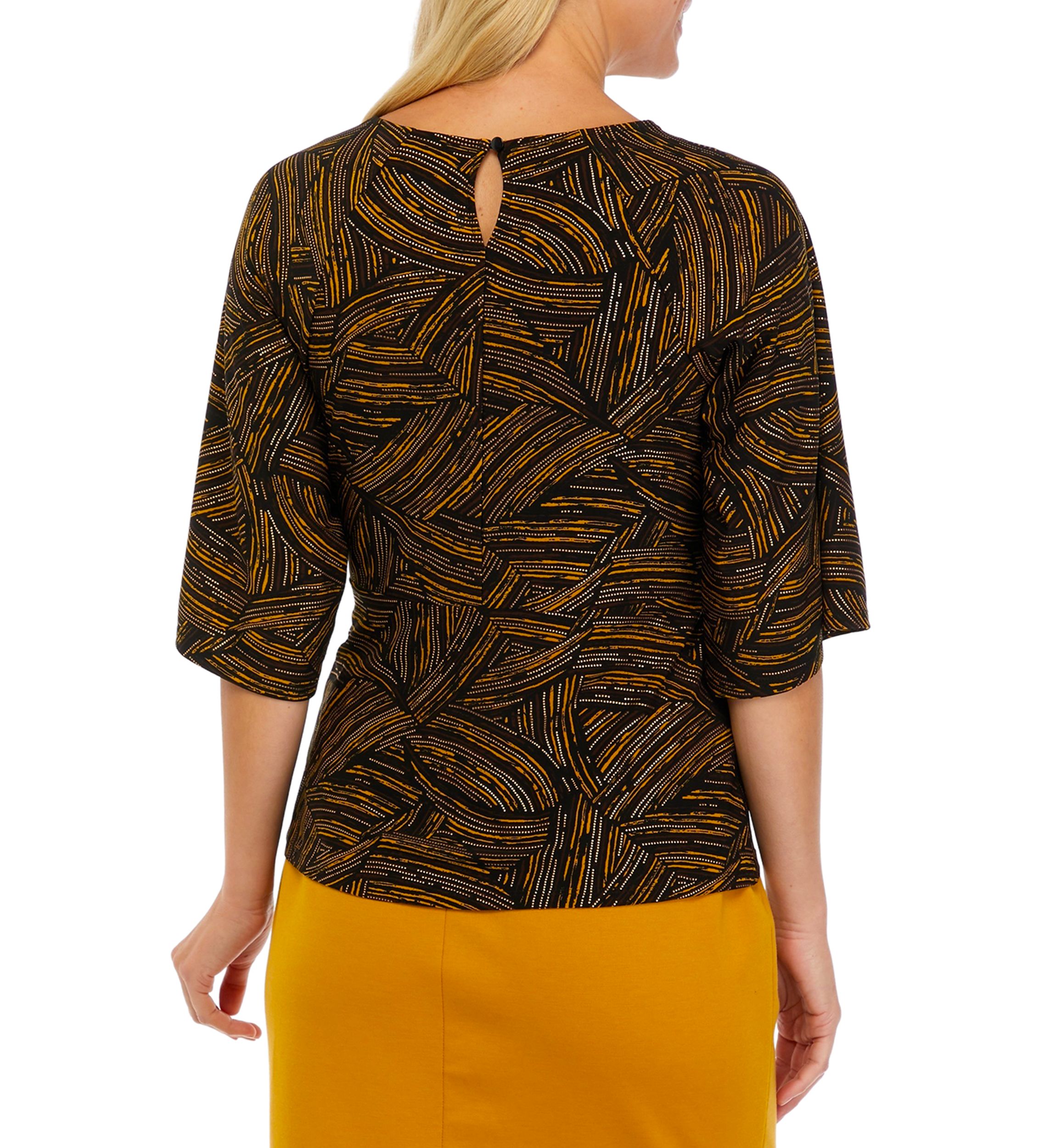 Womens 3/4 Sleeve Knot Front Foil Print Top