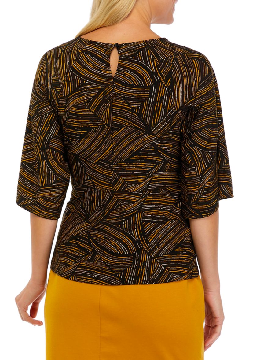 Petite 3/4 Sleeve Knot Front Printed Top