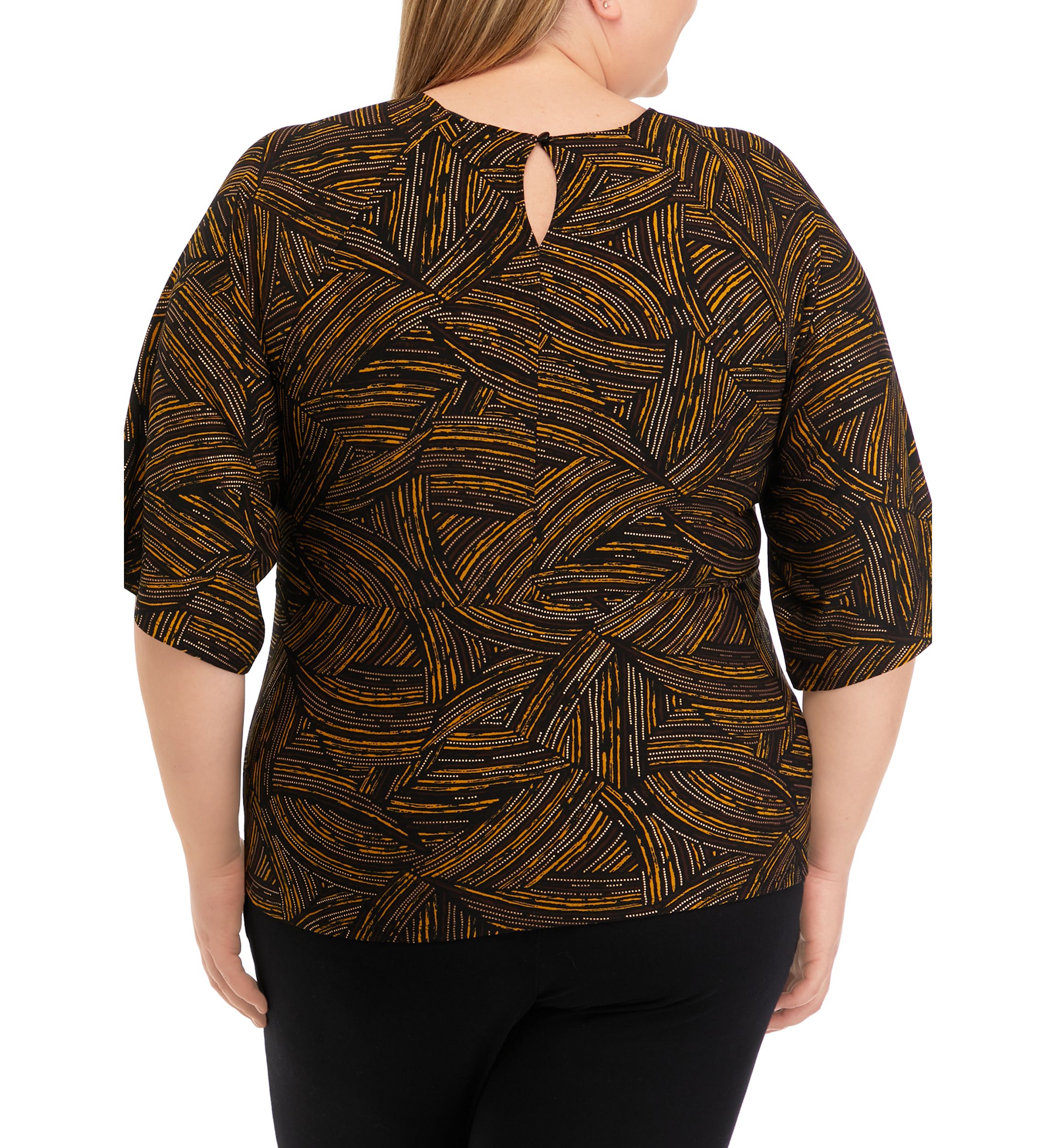 Plus Size Elbow Sleeve Foil Print Top 