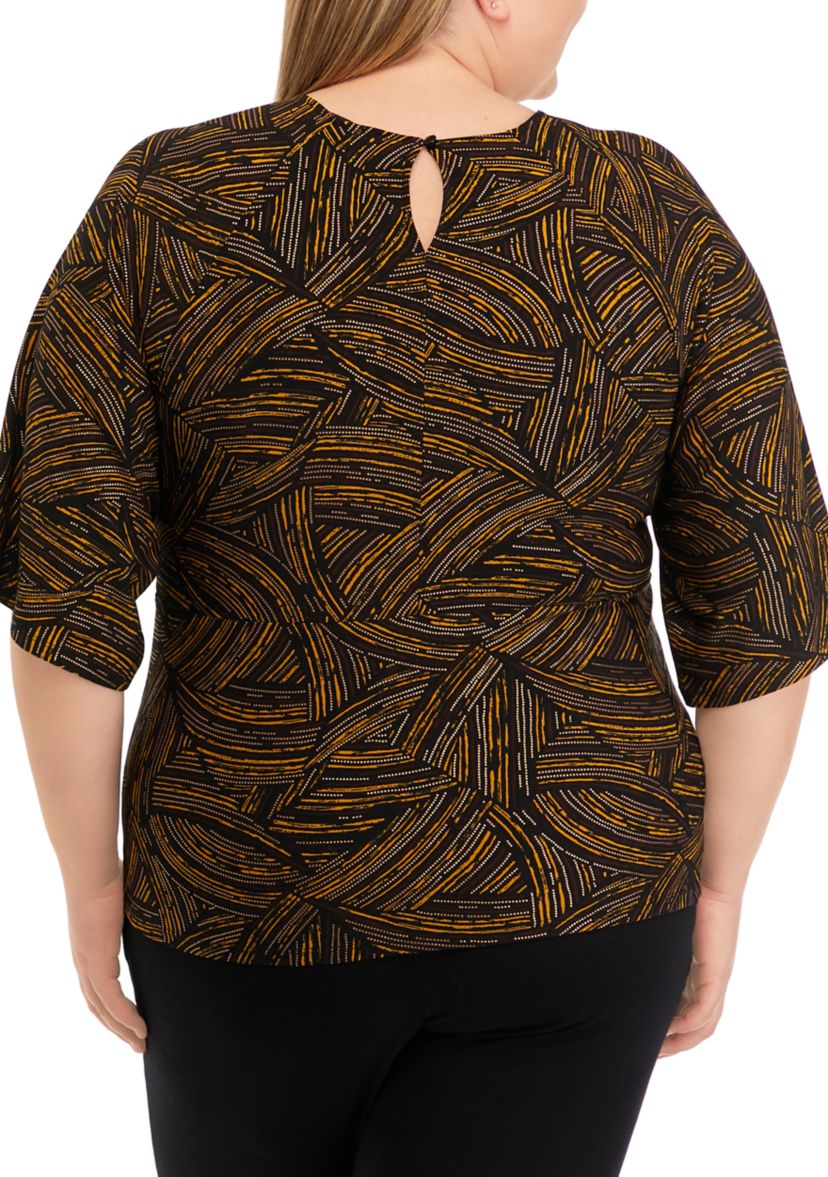 Plus Size Elbow Sleeve Foil Print Top 