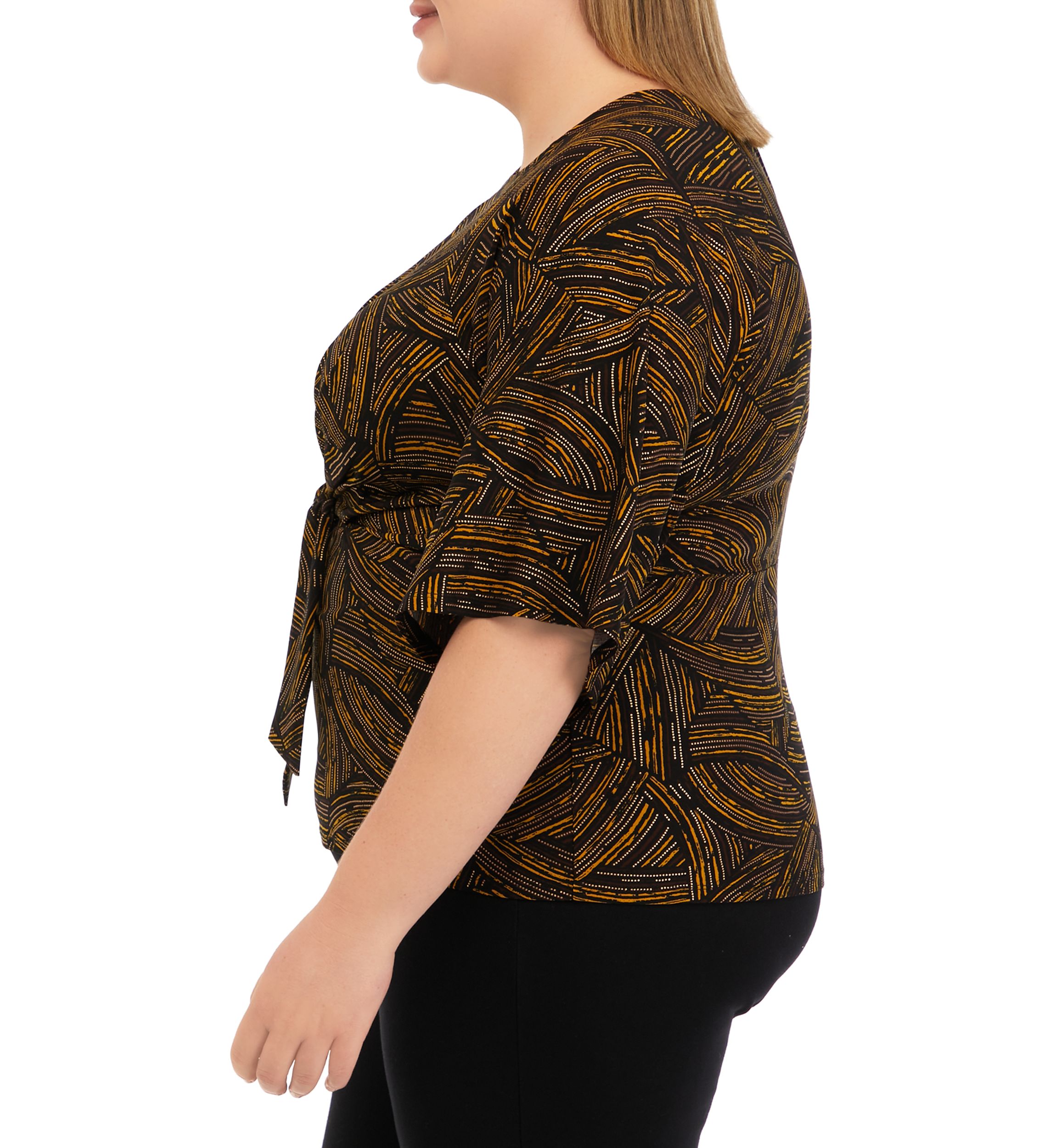 Plus Size Elbow Sleeve Foil Print Top 