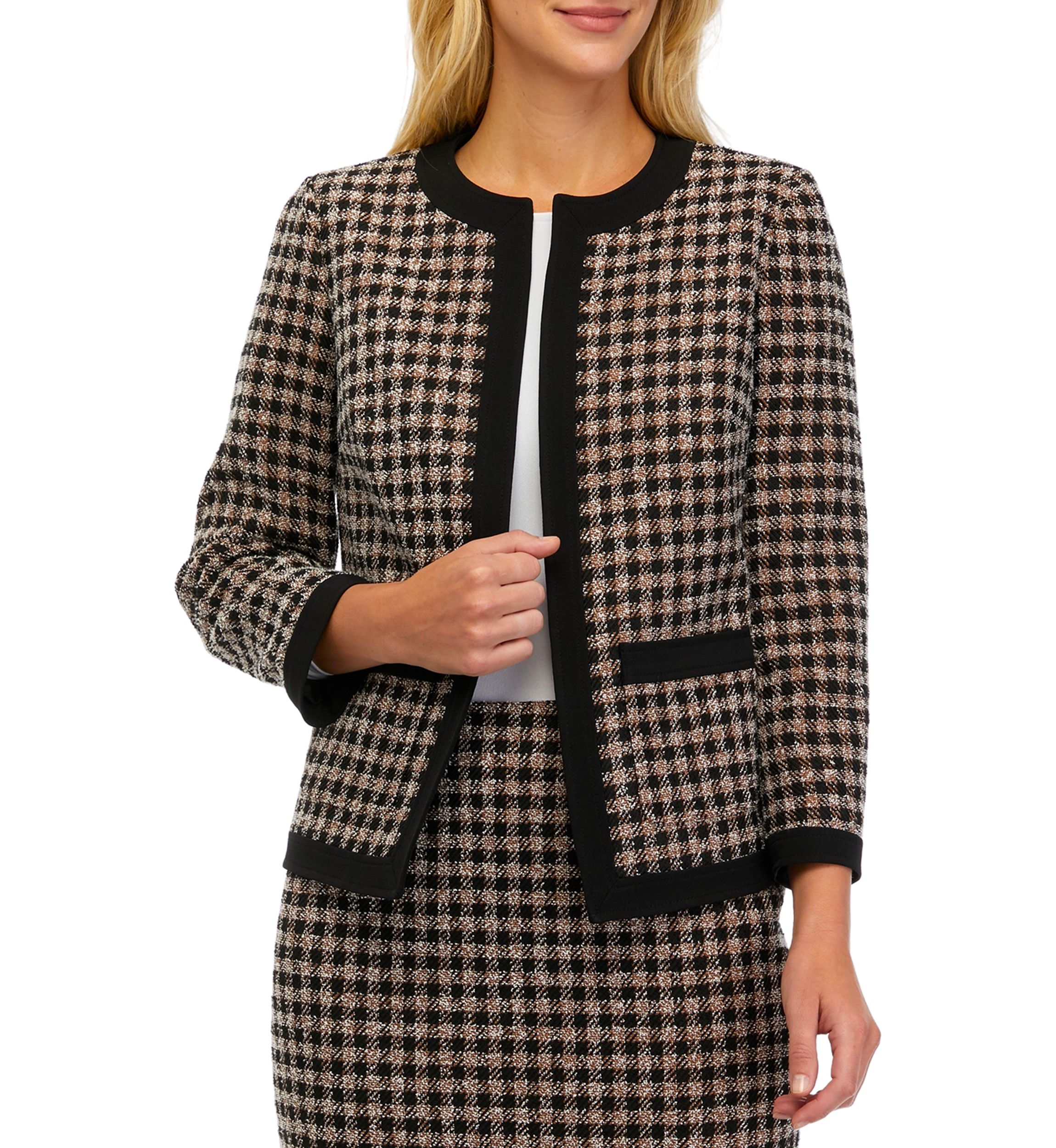 Womens Long Sleeve Combo Framed Jacket with Patch Pockets