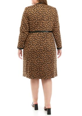 Plus Long Sleeve Open Front Animal Print Jacquard Topper