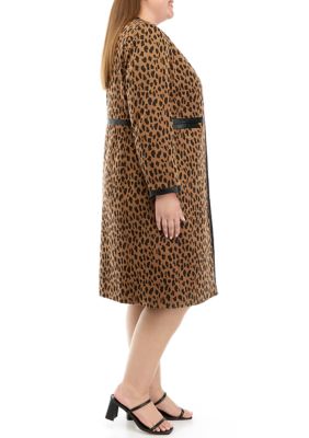 Plus Long Sleeve Open Front Animal Print Jacquard Topper