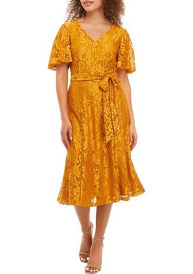 Evan-Picone Women's V-Neck Lace Flutter Sleeve Fit and Flare Dress | Belk