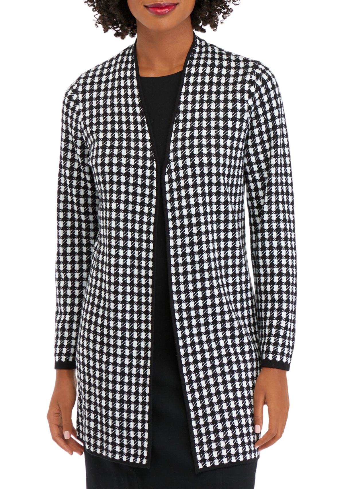 Womens Open Front Mini Check Sweater