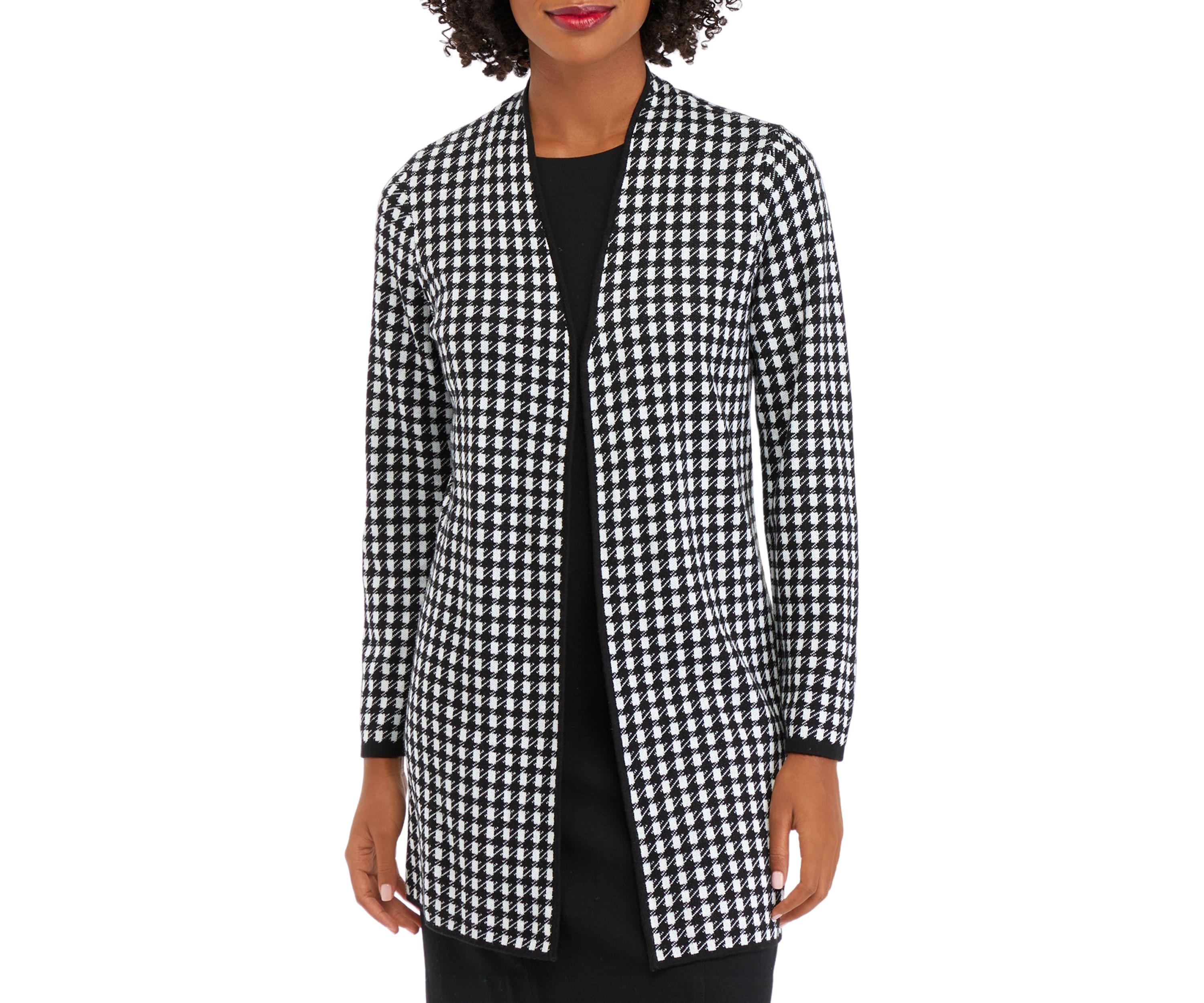Womens Open Front Mini Check Sweater