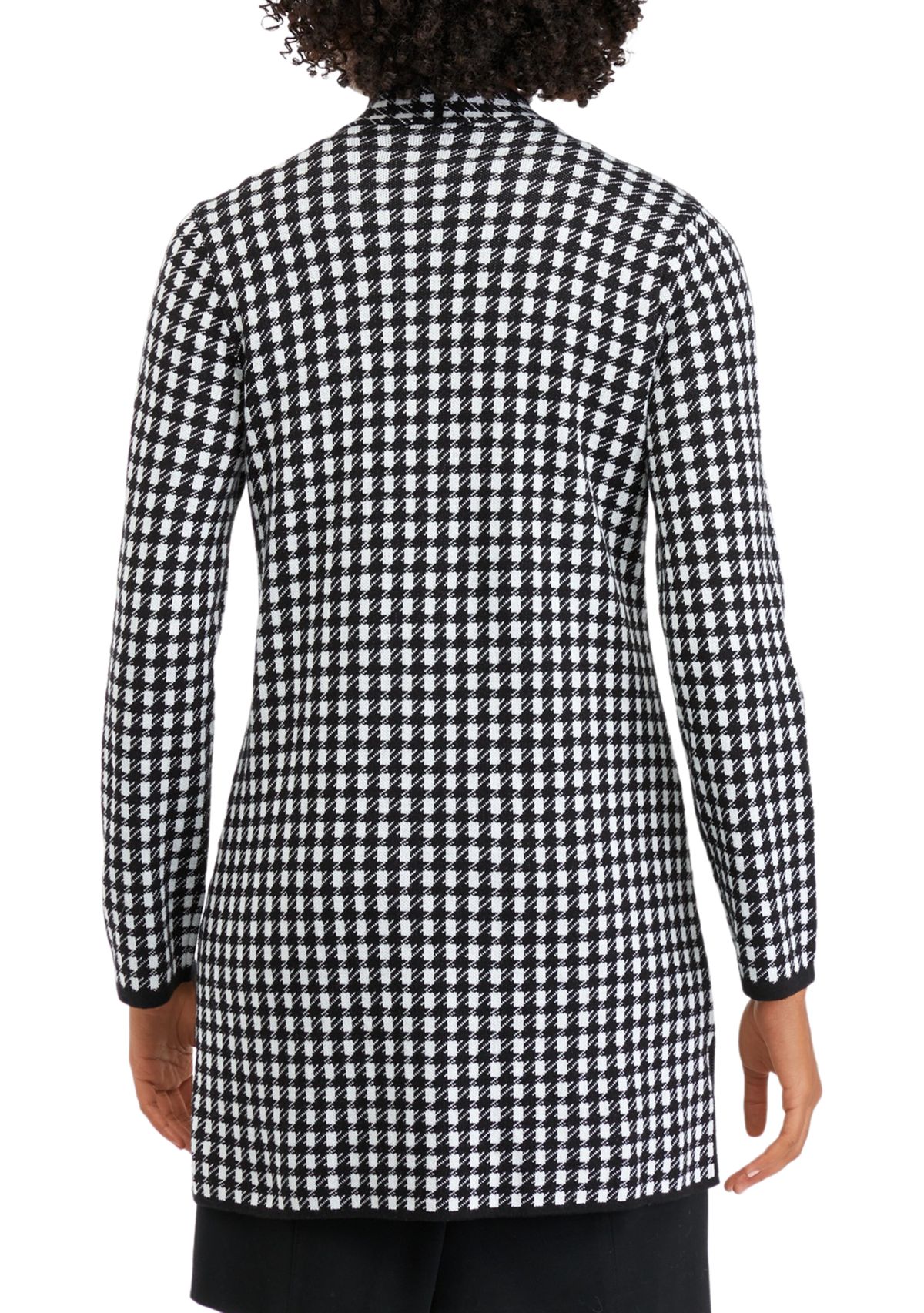 Womens Open Front Mini Check Sweater