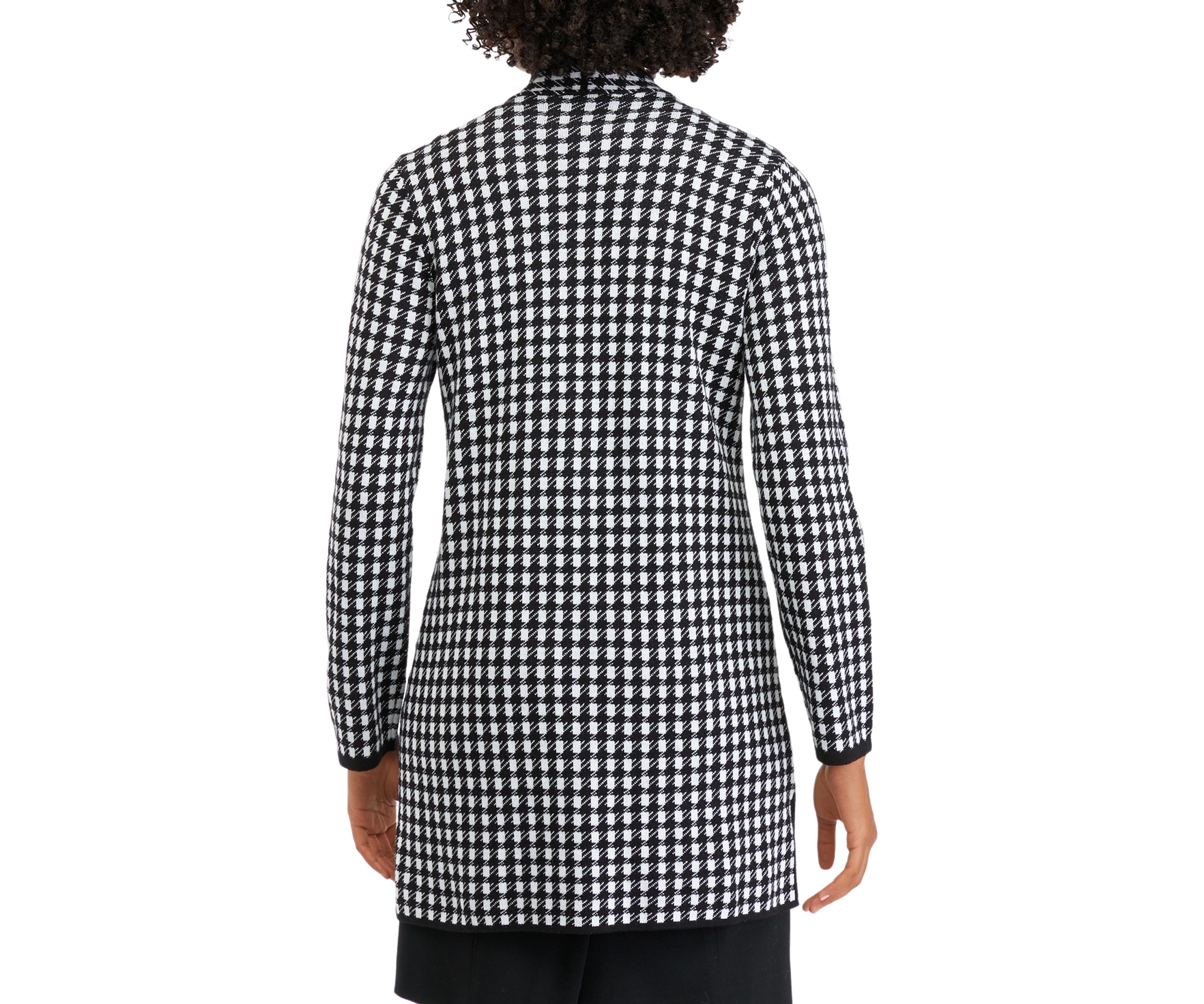 Womens Open Front Mini Check Sweater