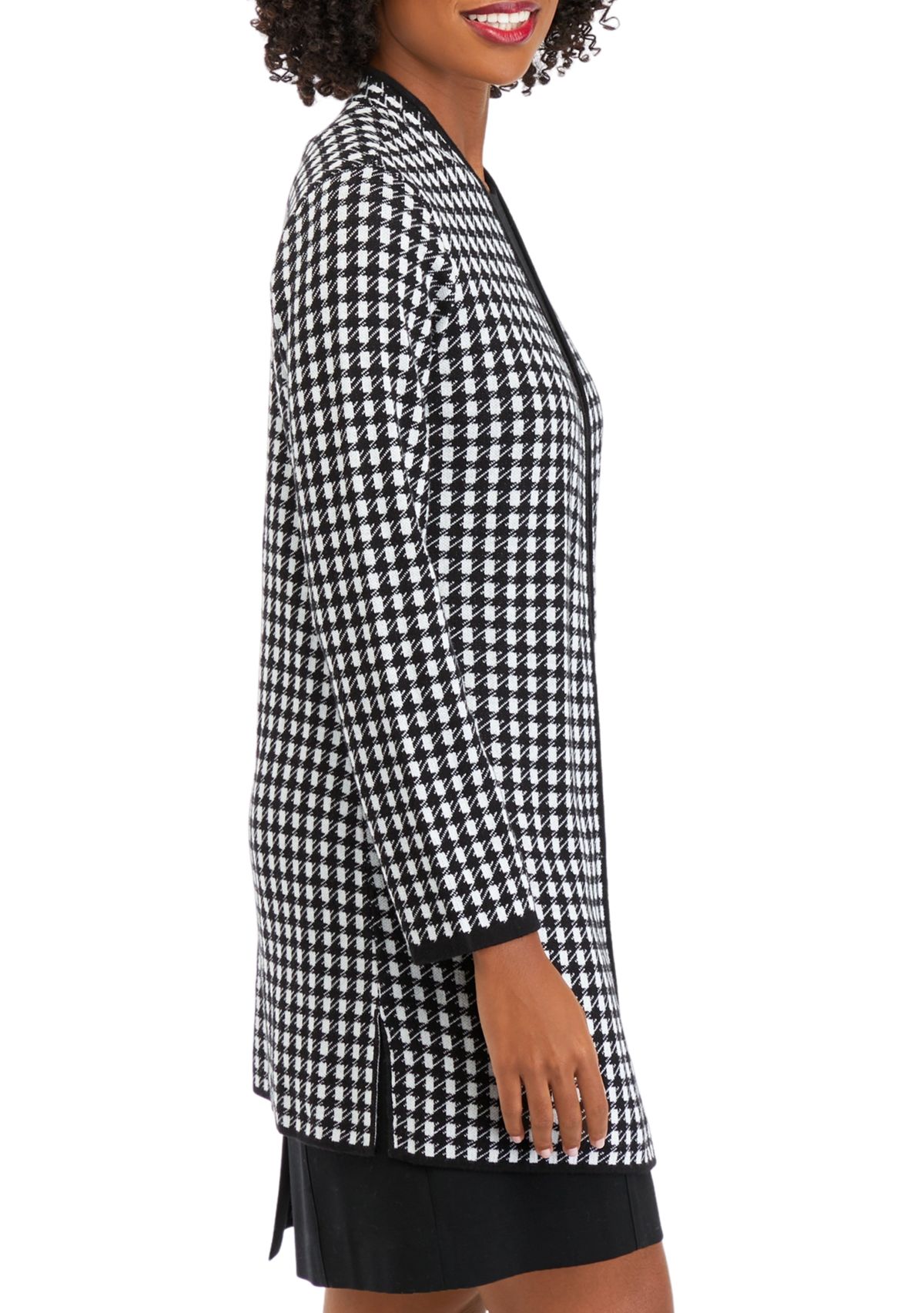 Womens Open Front Mini Check Sweater