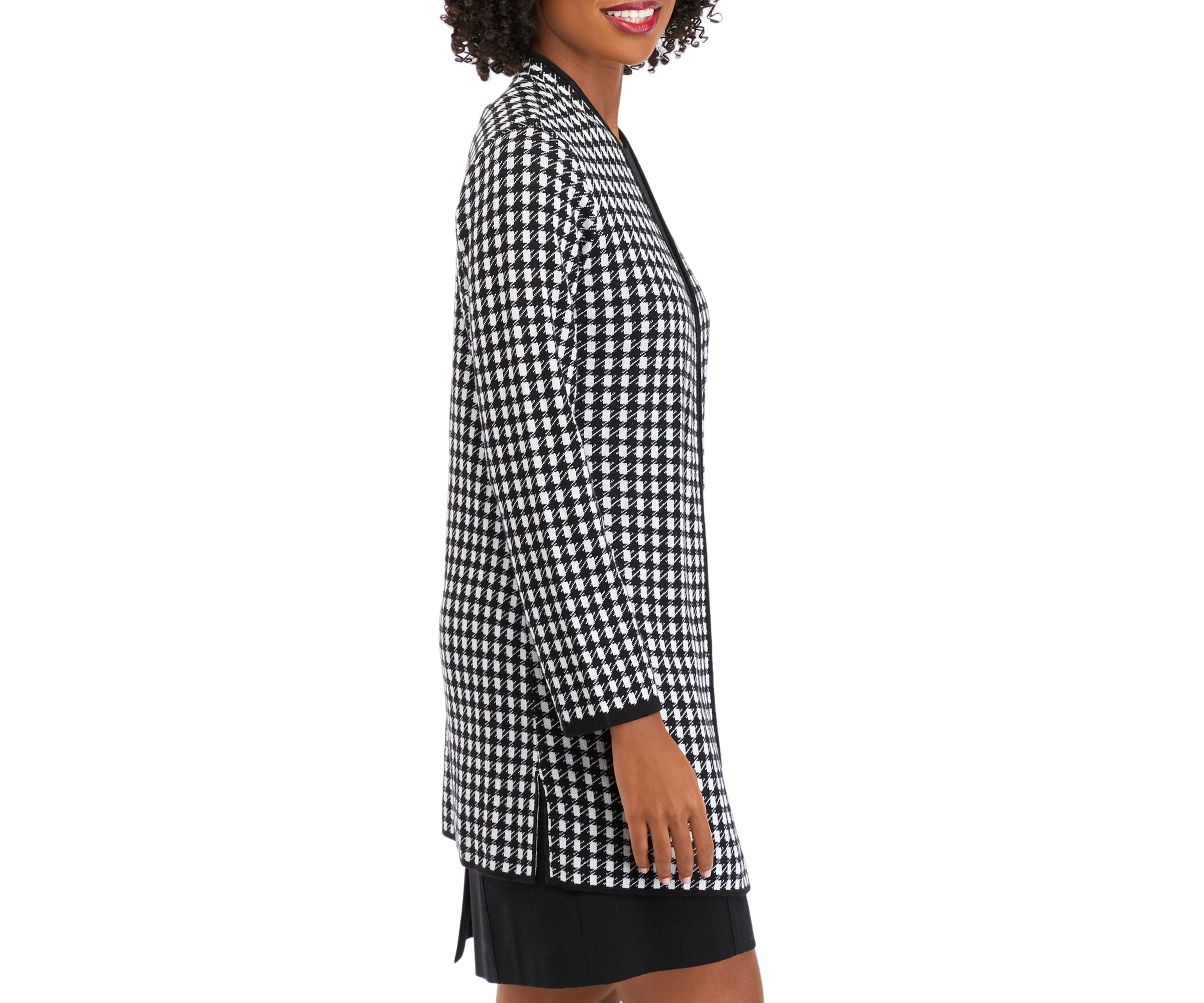 Womens Open Front Mini Check Sweater