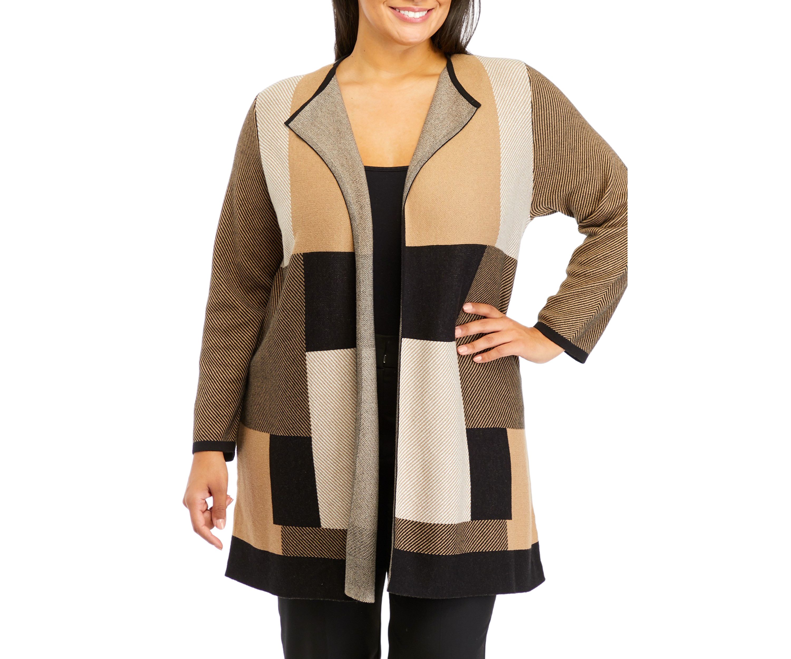 Plus Size Long Sleeve Color Block Cardigan