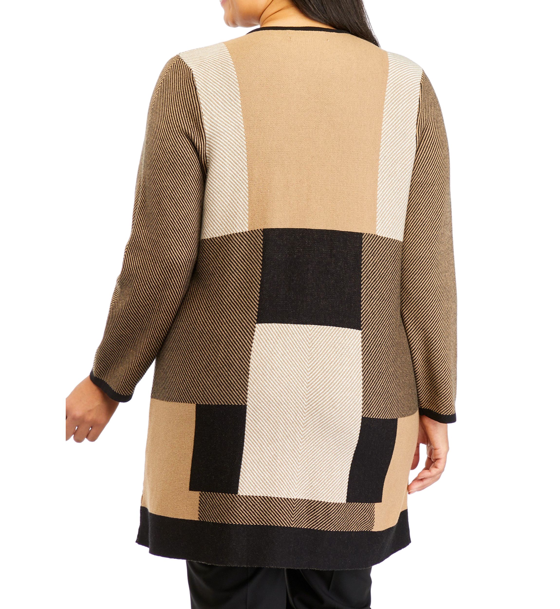 Plus Size Long Sleeve Color Block Cardigan