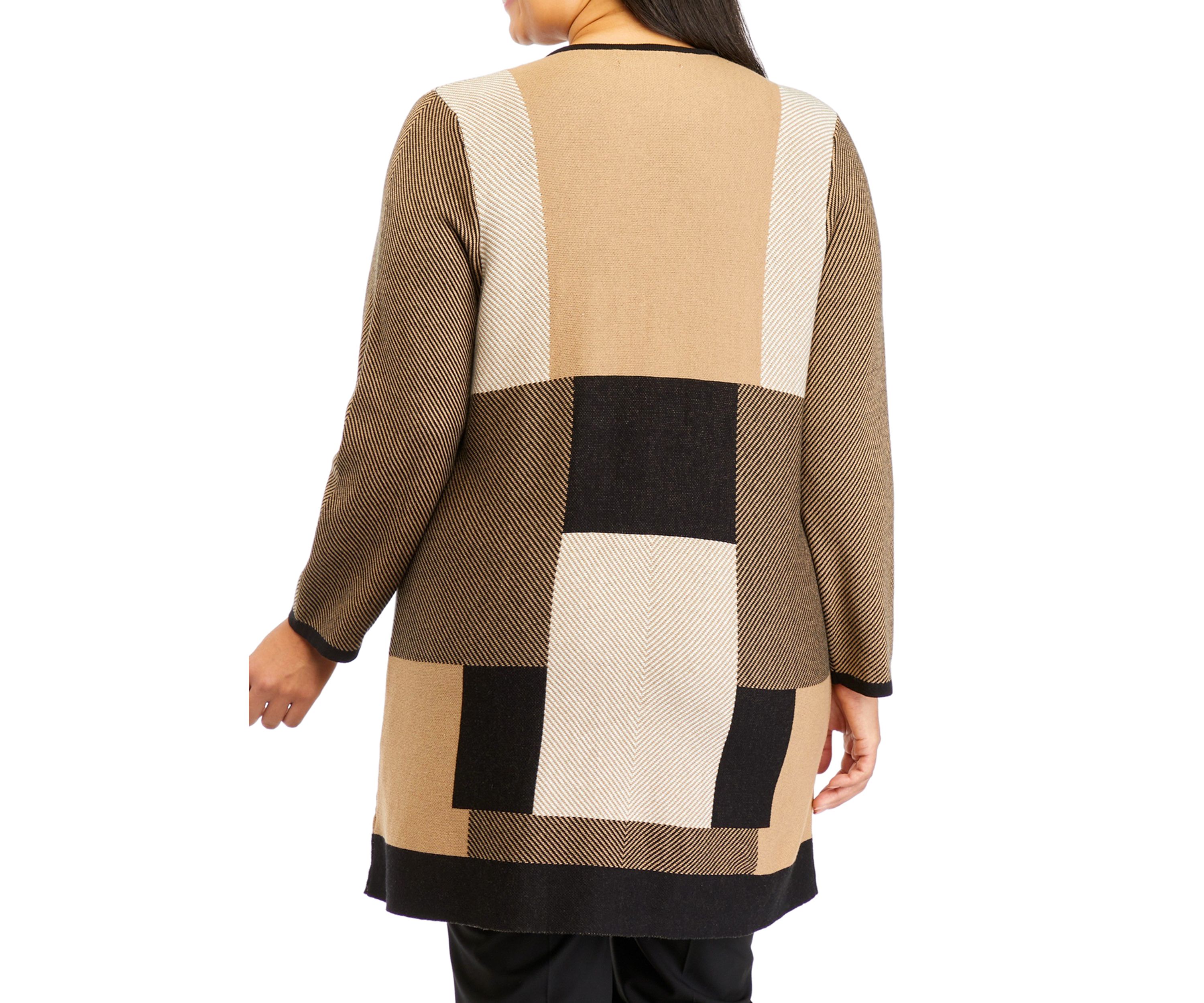 Plus Size Long Sleeve Color Block Cardigan