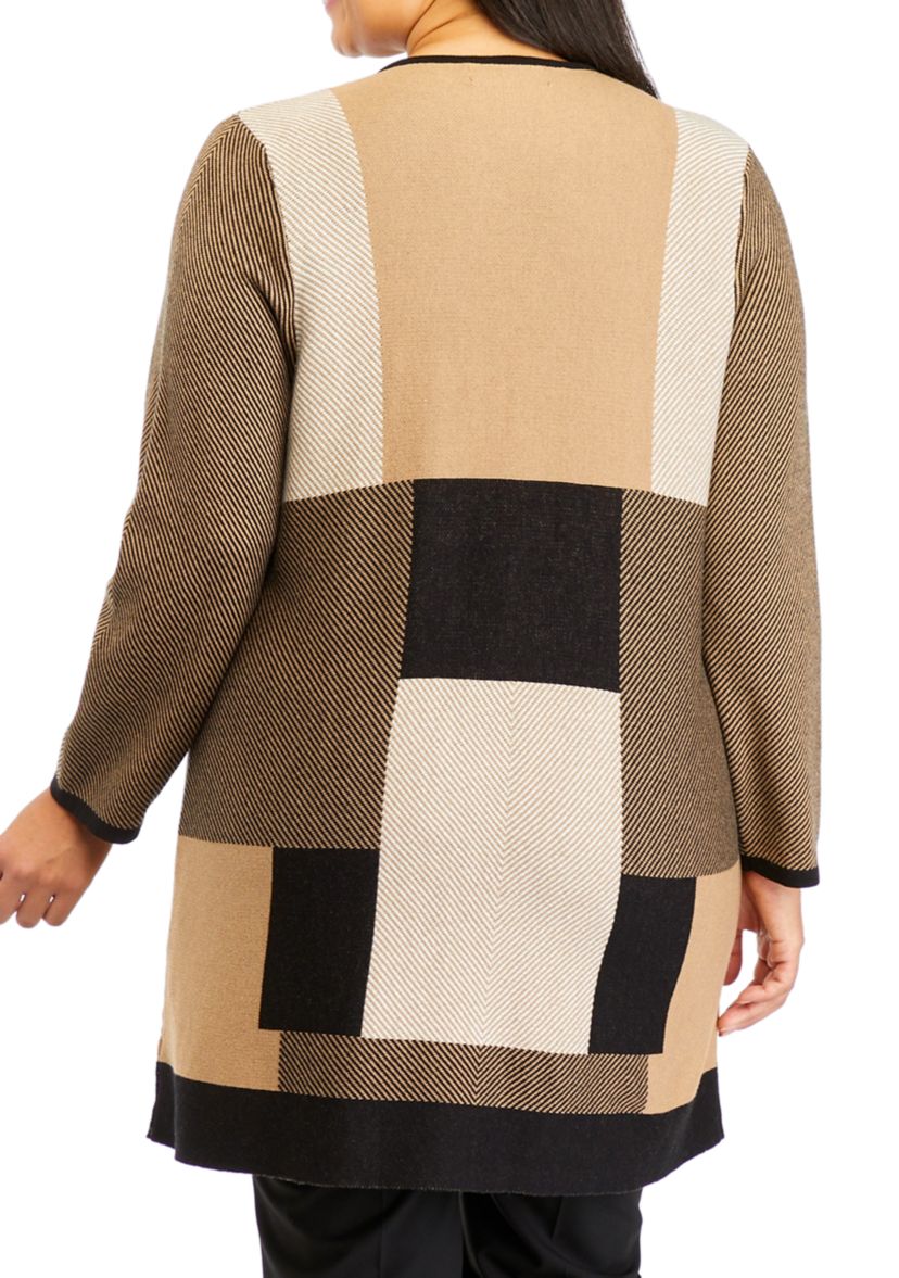 Plus Size Long Sleeve Color Block Cardigan
