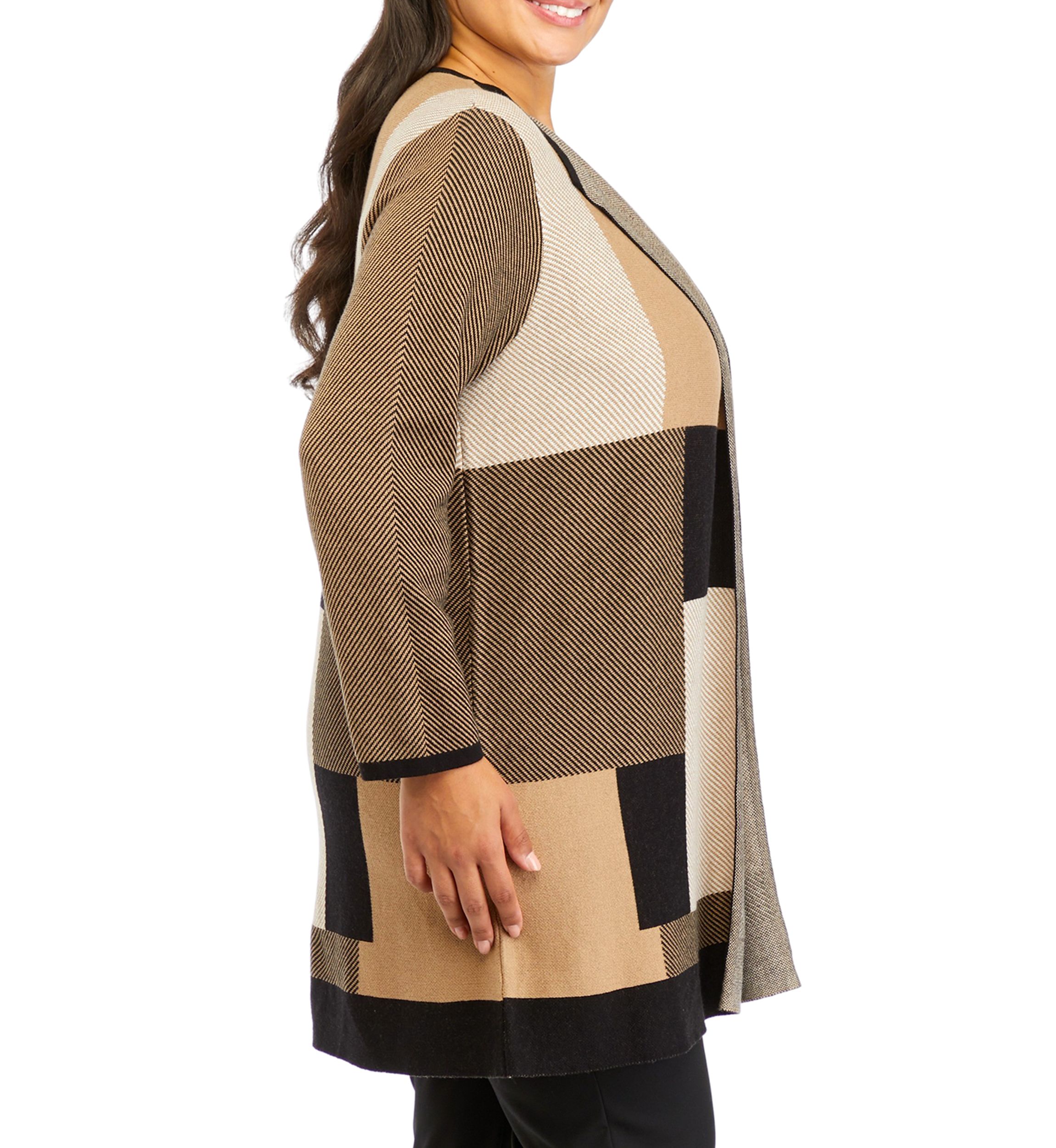 Plus Size Long Sleeve Color Block Cardigan