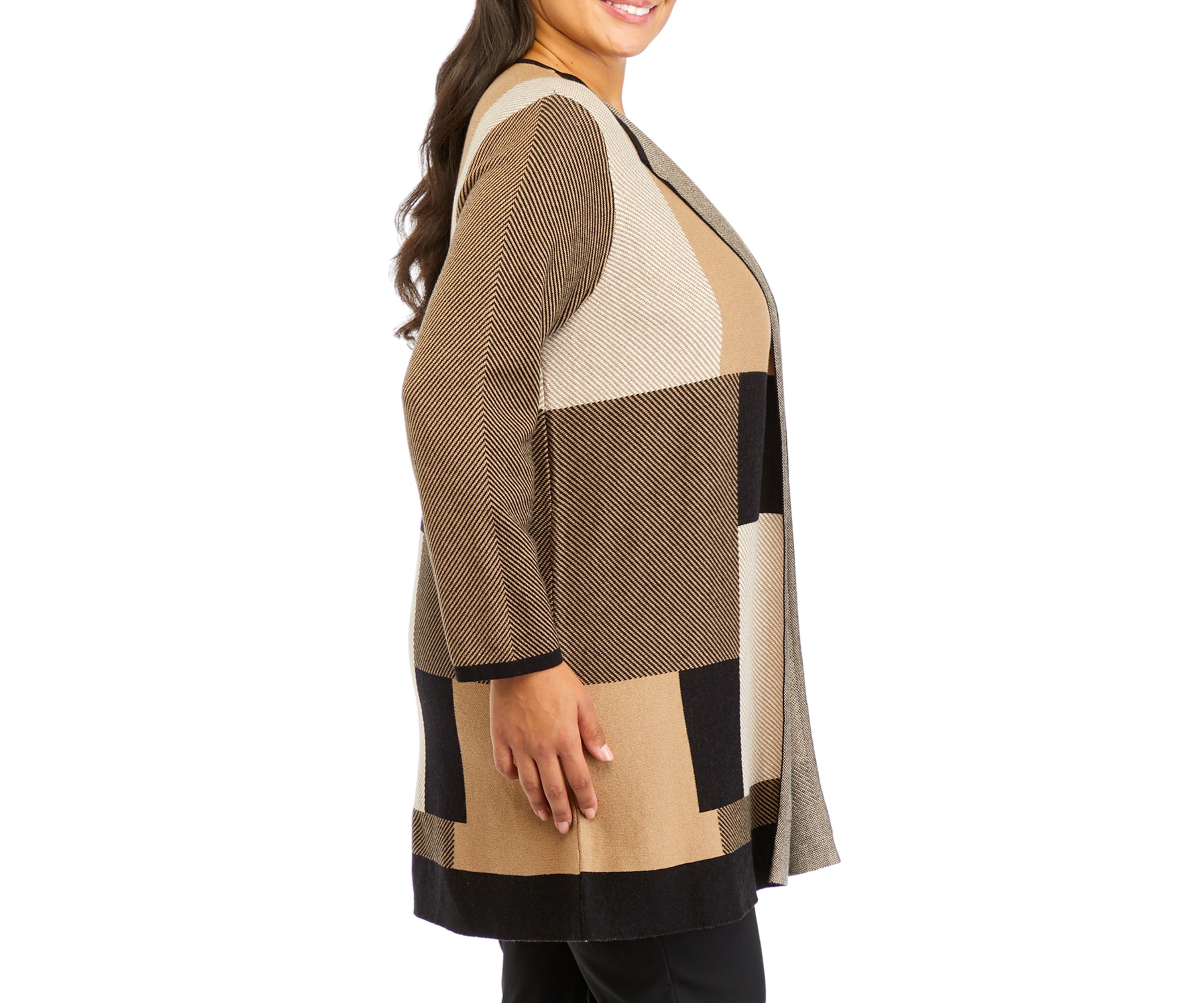 Plus Size Long Sleeve Color Block Cardigan