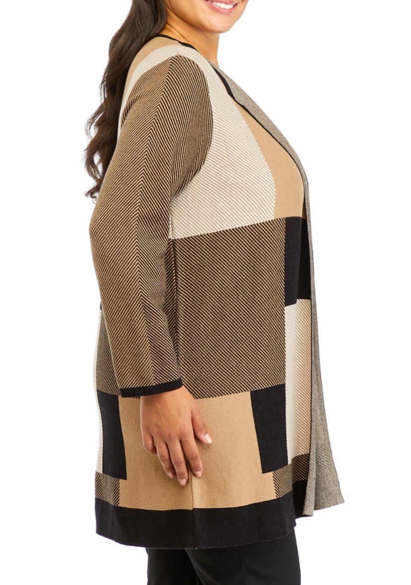 Plus Size Long Sleeve Color Block Cardigan