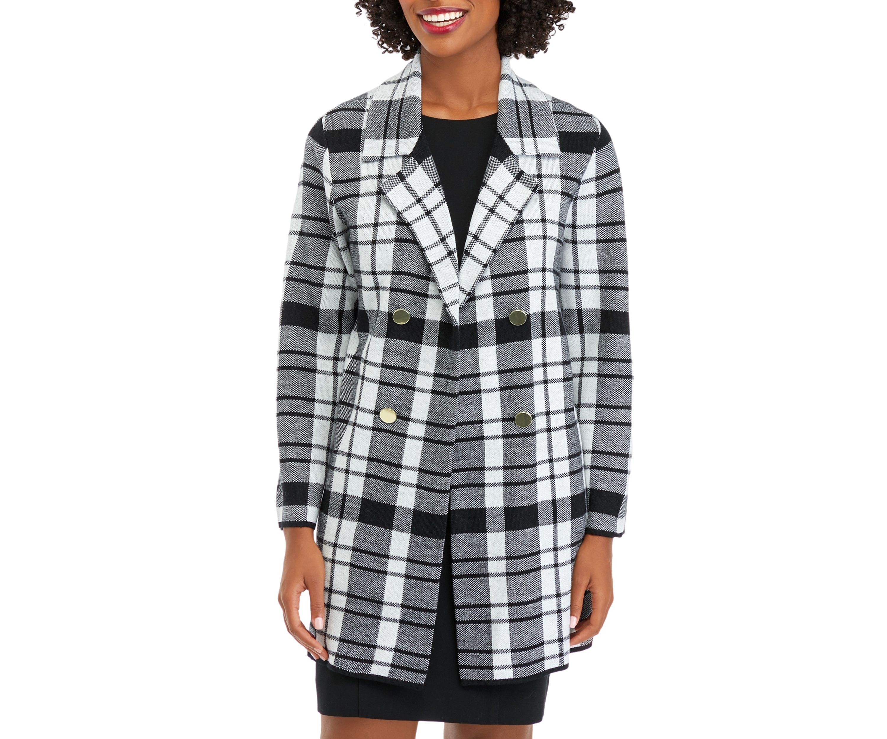 Womens Plaid Notch Collar Sweater
