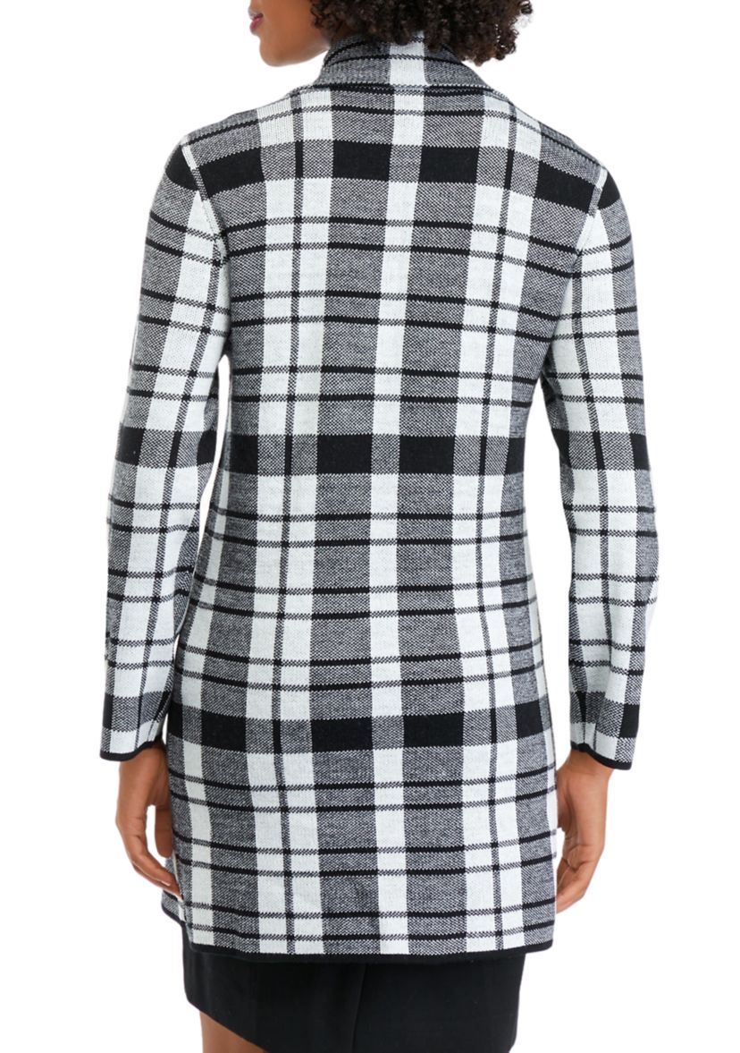 Womens Plaid Notch Collar Sweater