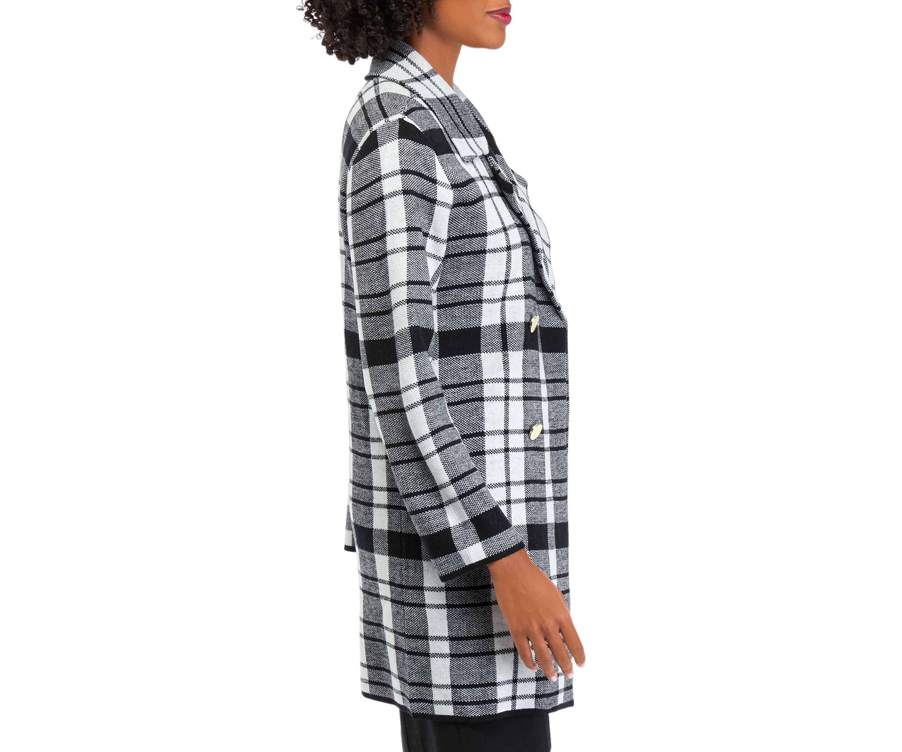 Womens Plaid Notch Collar Sweater