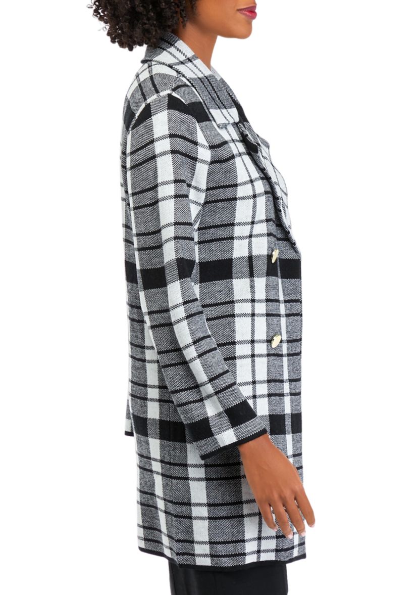 Womens Plaid Notch Collar Sweater