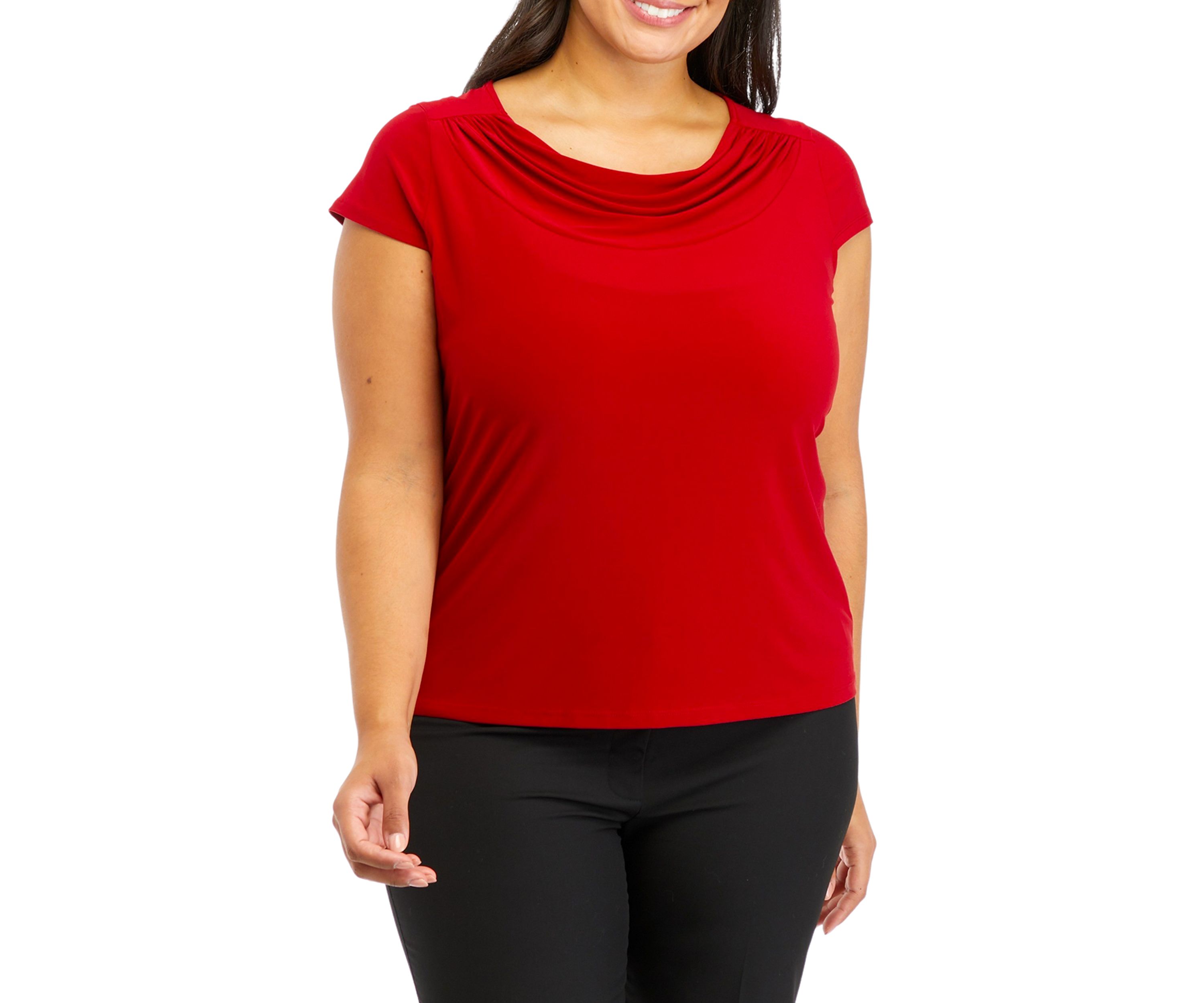Plus Size Short Sleeve Cowl Neck Solid Top