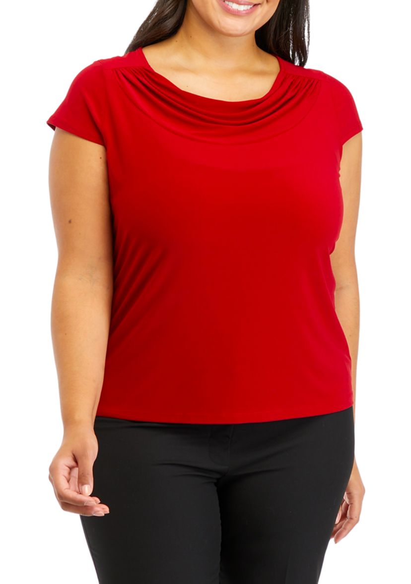 Plus Size Short Sleeve Cowl Neck Solid Top