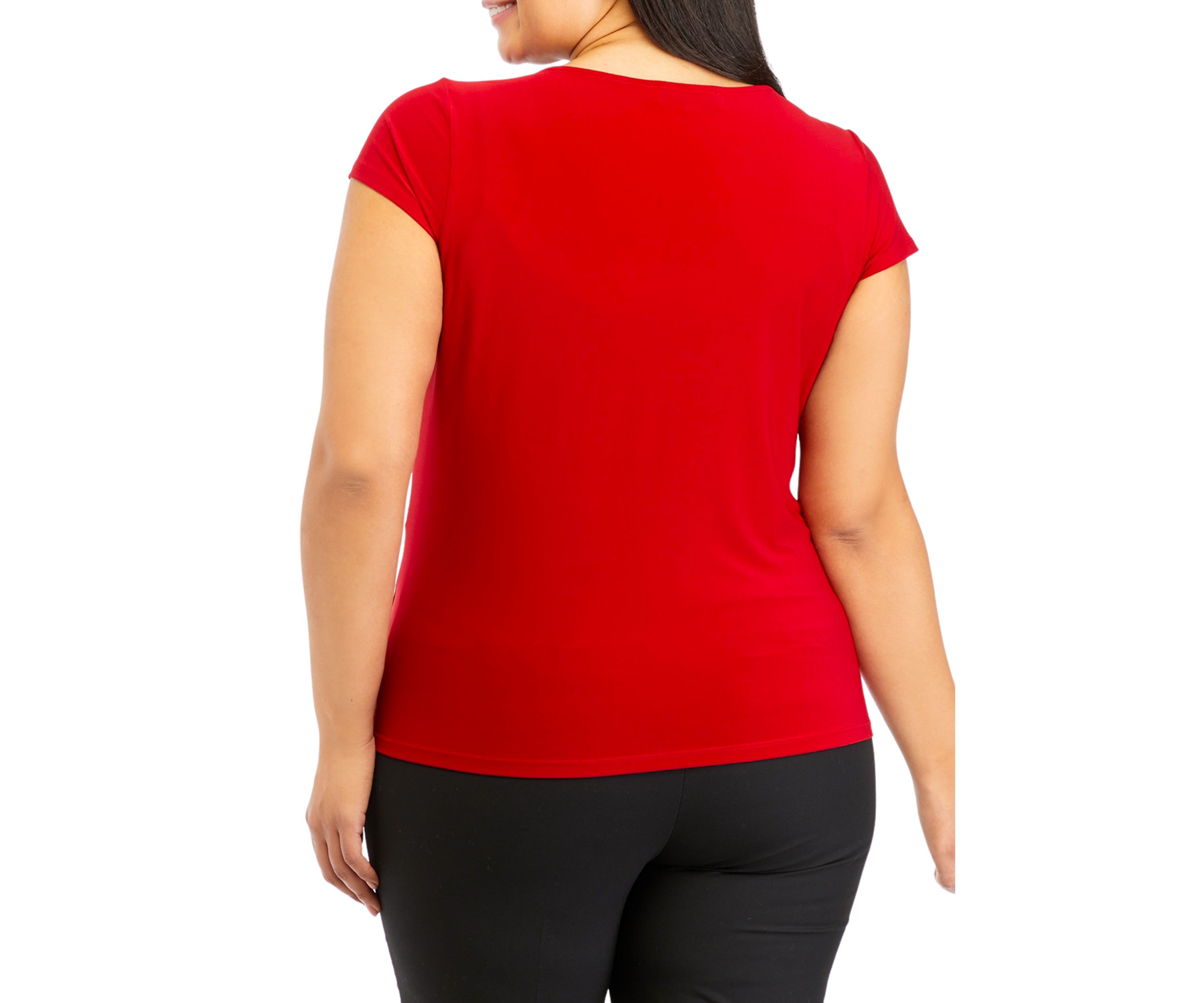 Plus Size Short Sleeve Cowl Neck Solid Top