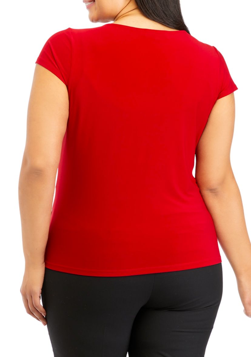 Plus Size Short Sleeve Cowl Neck Solid Top