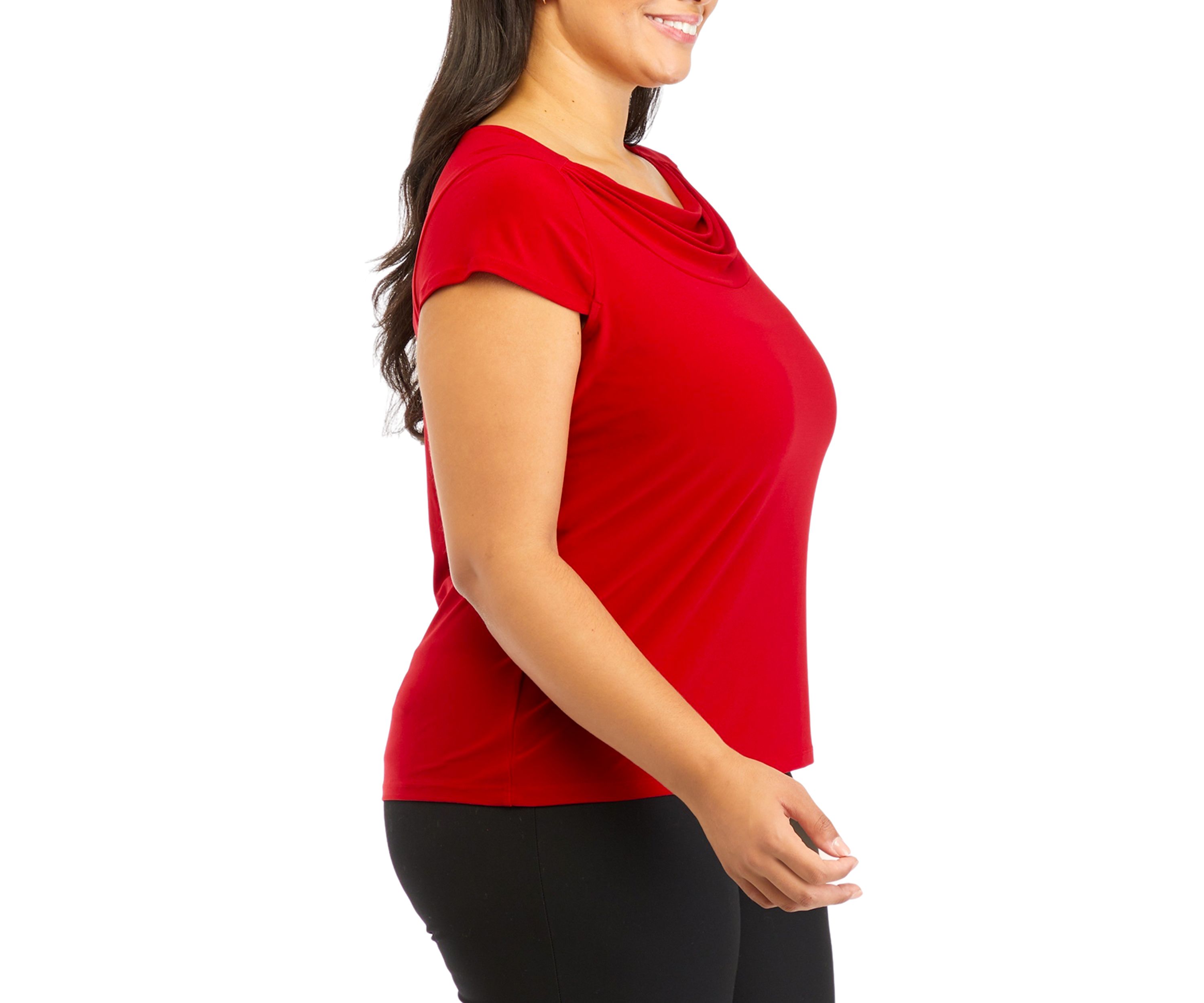 Plus Size Short Sleeve Cowl Neck Solid Top