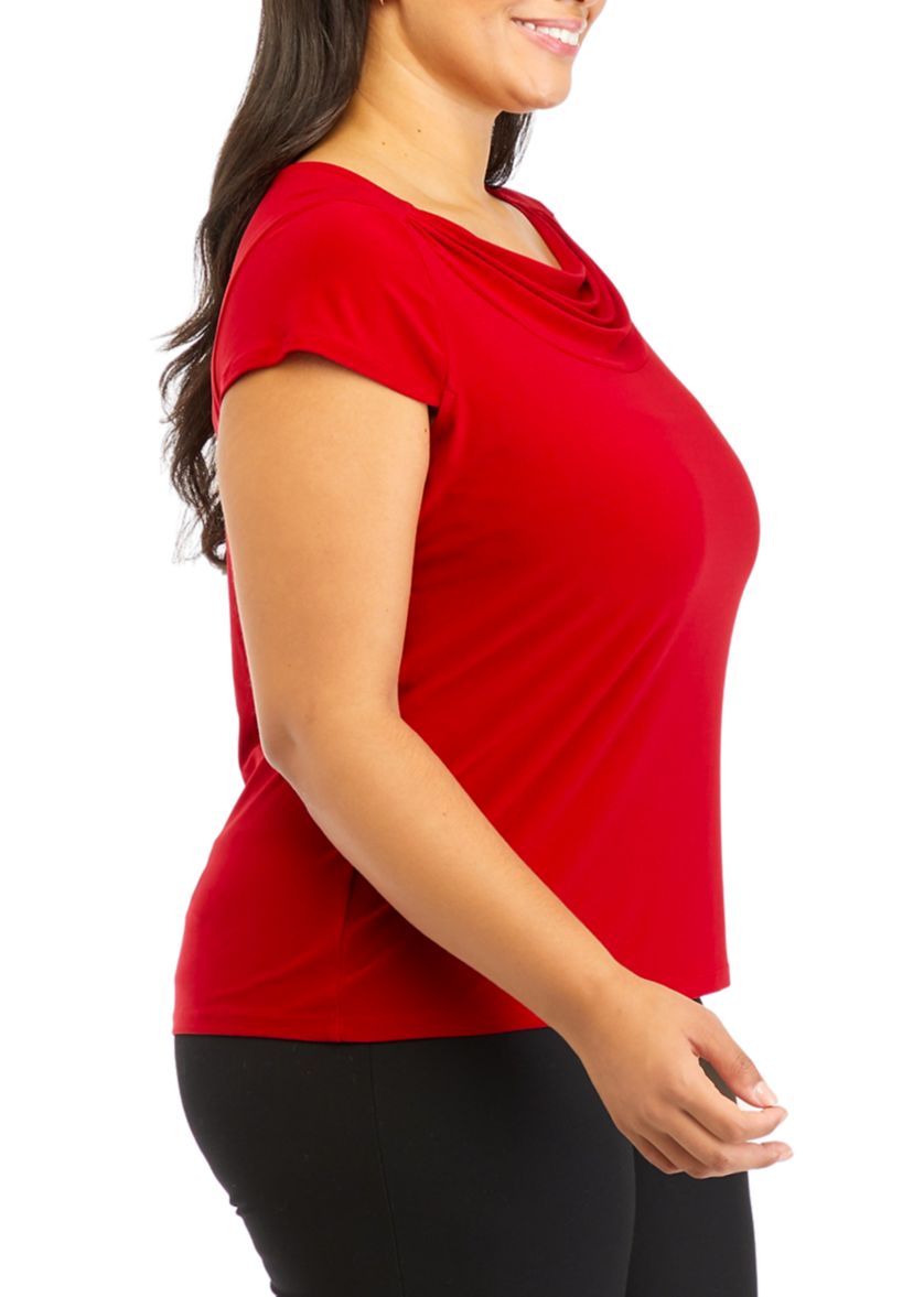 Plus Size Short Sleeve Cowl Neck Solid Top