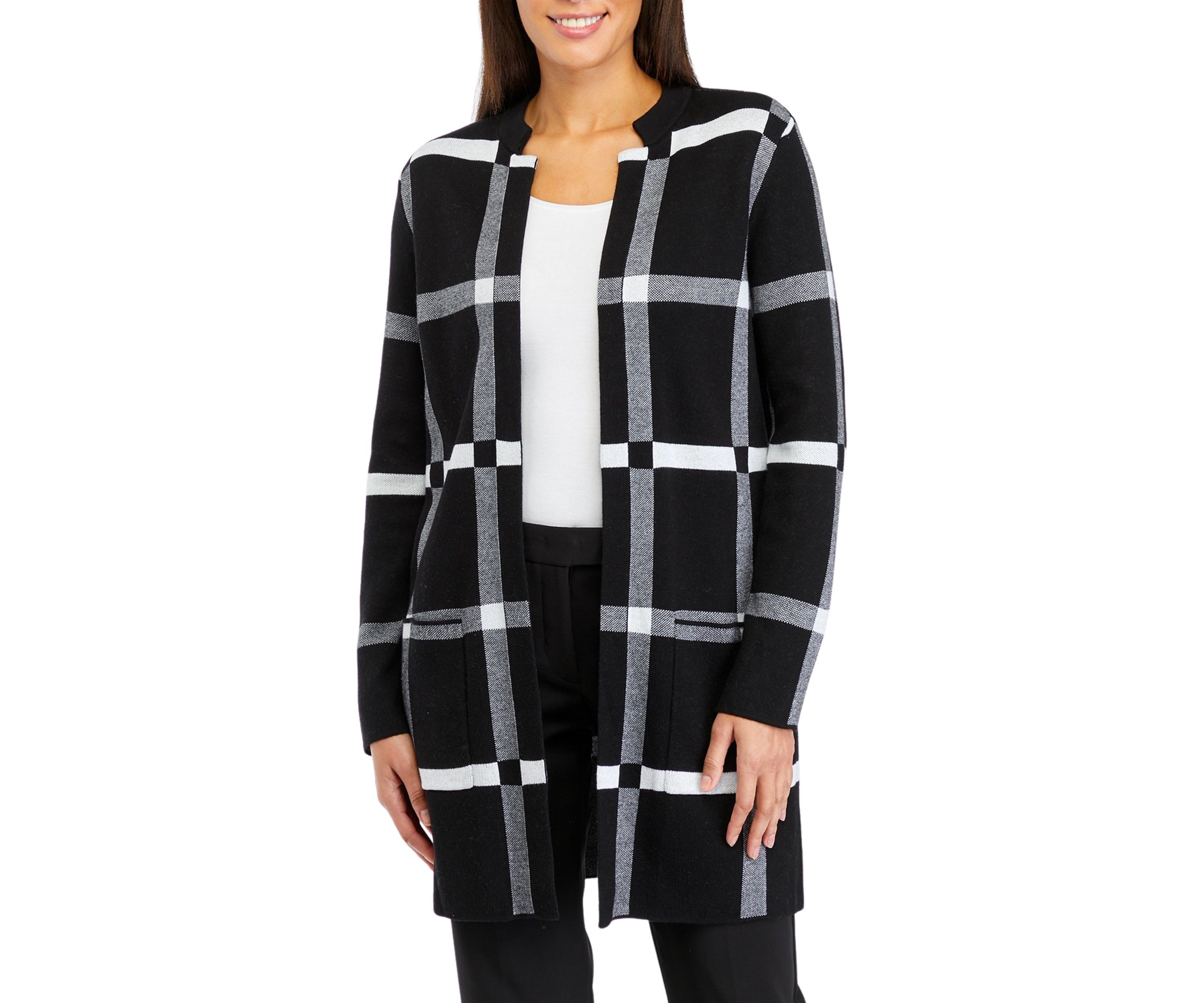 Womens Short Stand Collar Check Sweater