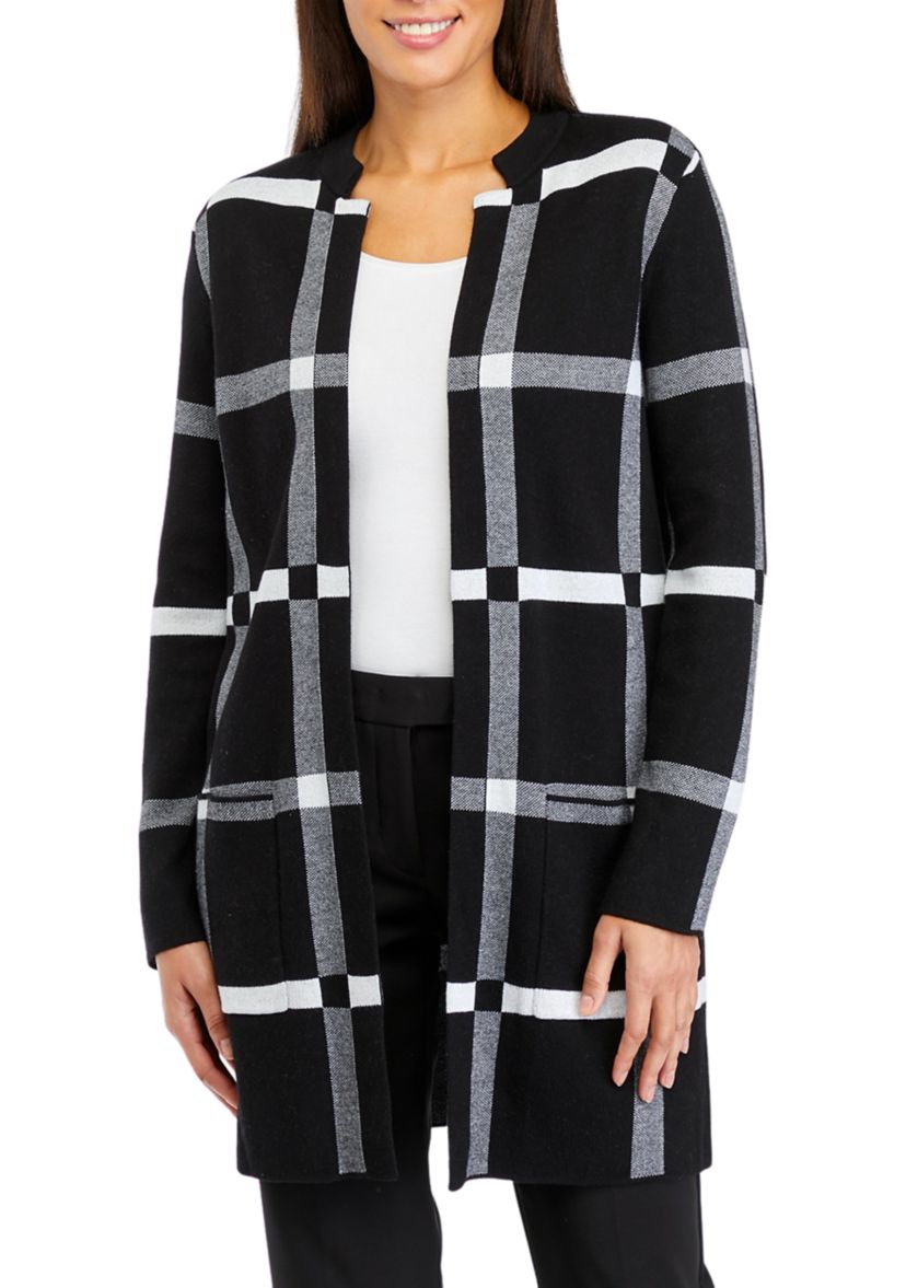 Womens Short Stand Collar Check Sweater