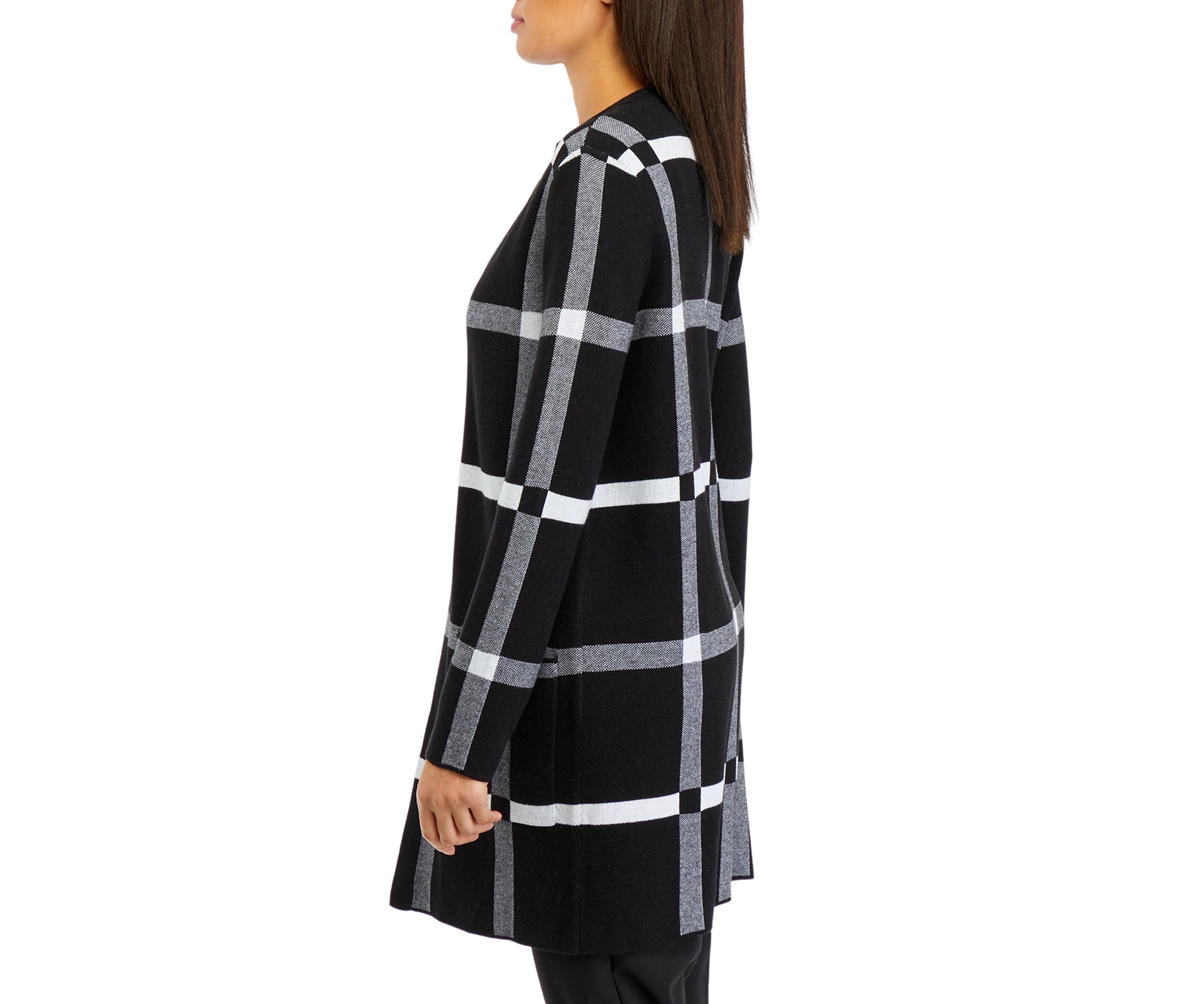 Womens Short Stand Collar Check Sweater