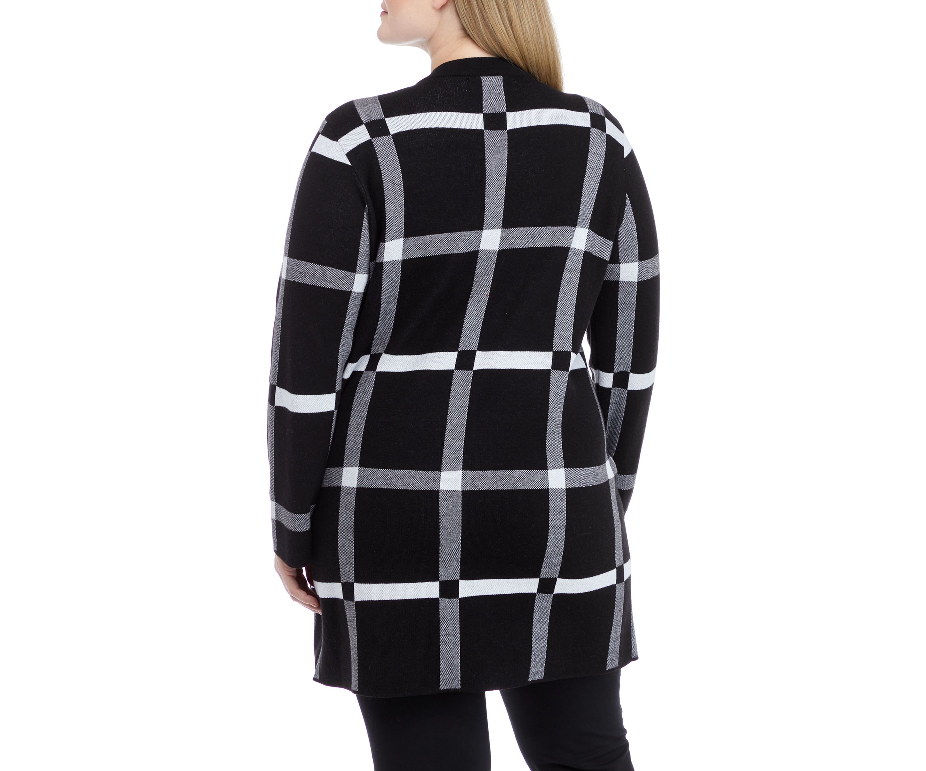 Plus Size Long Sleeve Short Notch Plaid Cardigan