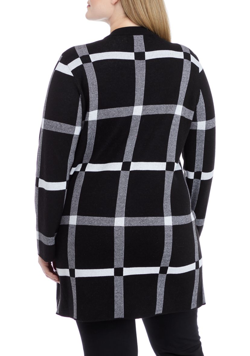 Plus Size Long Sleeve Short Notch Plaid Cardigan